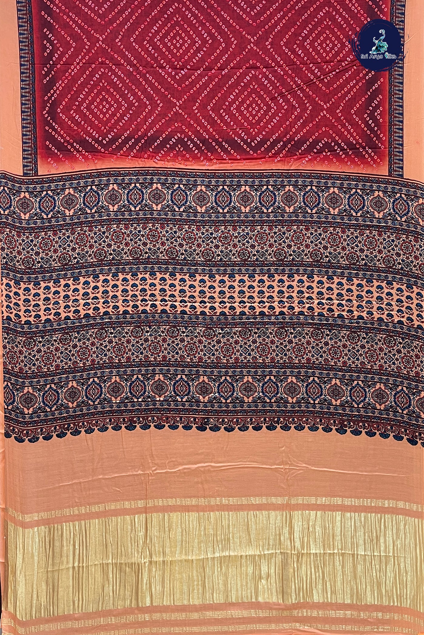 Red Gajji Silk With Bhandini Print Pattern