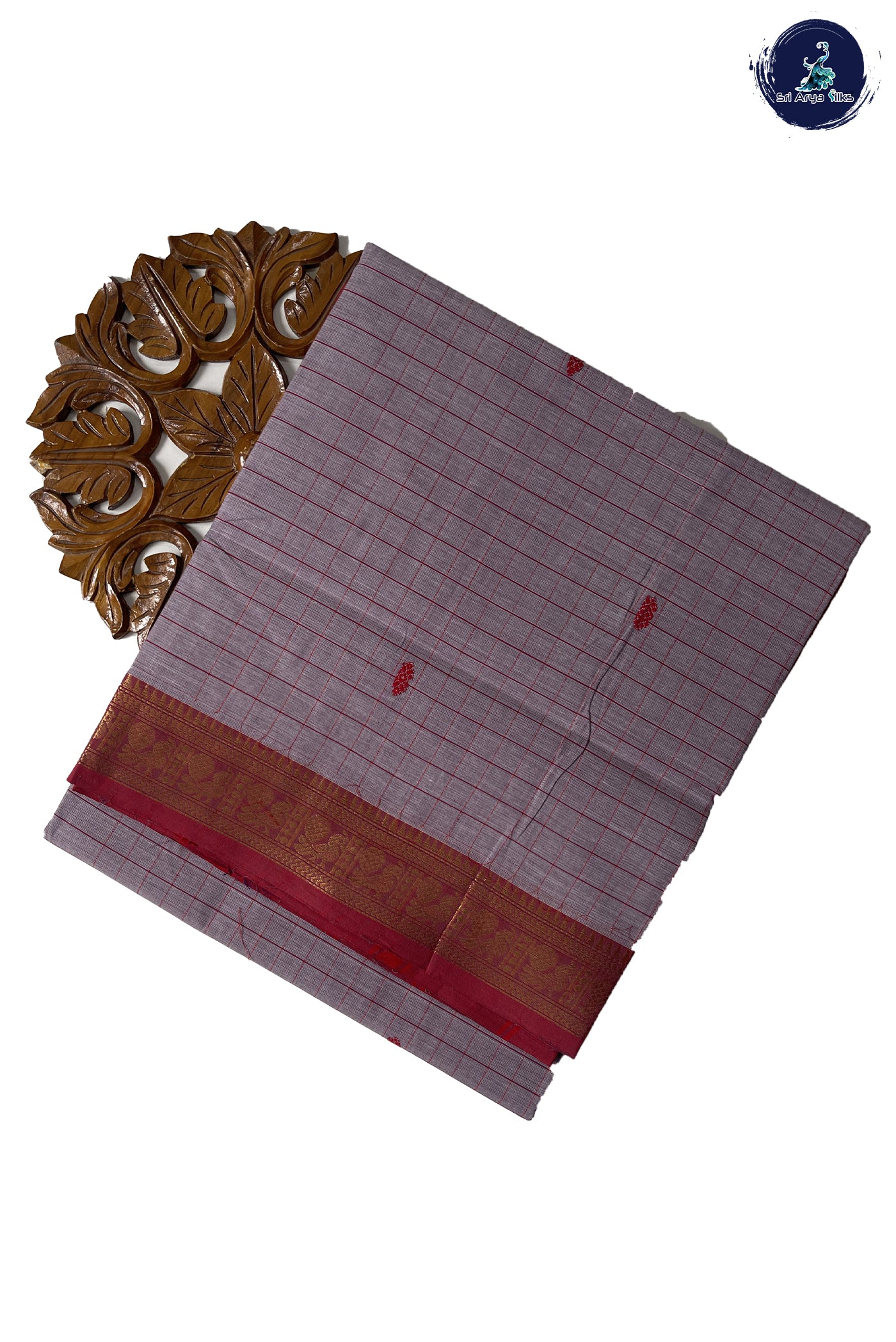 Mauve Grey Chettinad Cotton With Checked Pattern