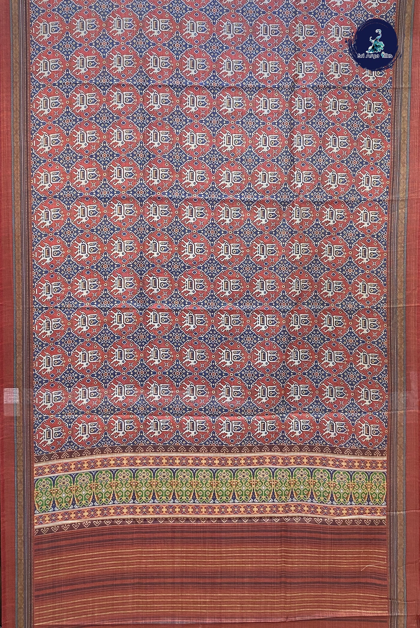 Brick Orange Tissue Banarasi Saree With Patola Pattern