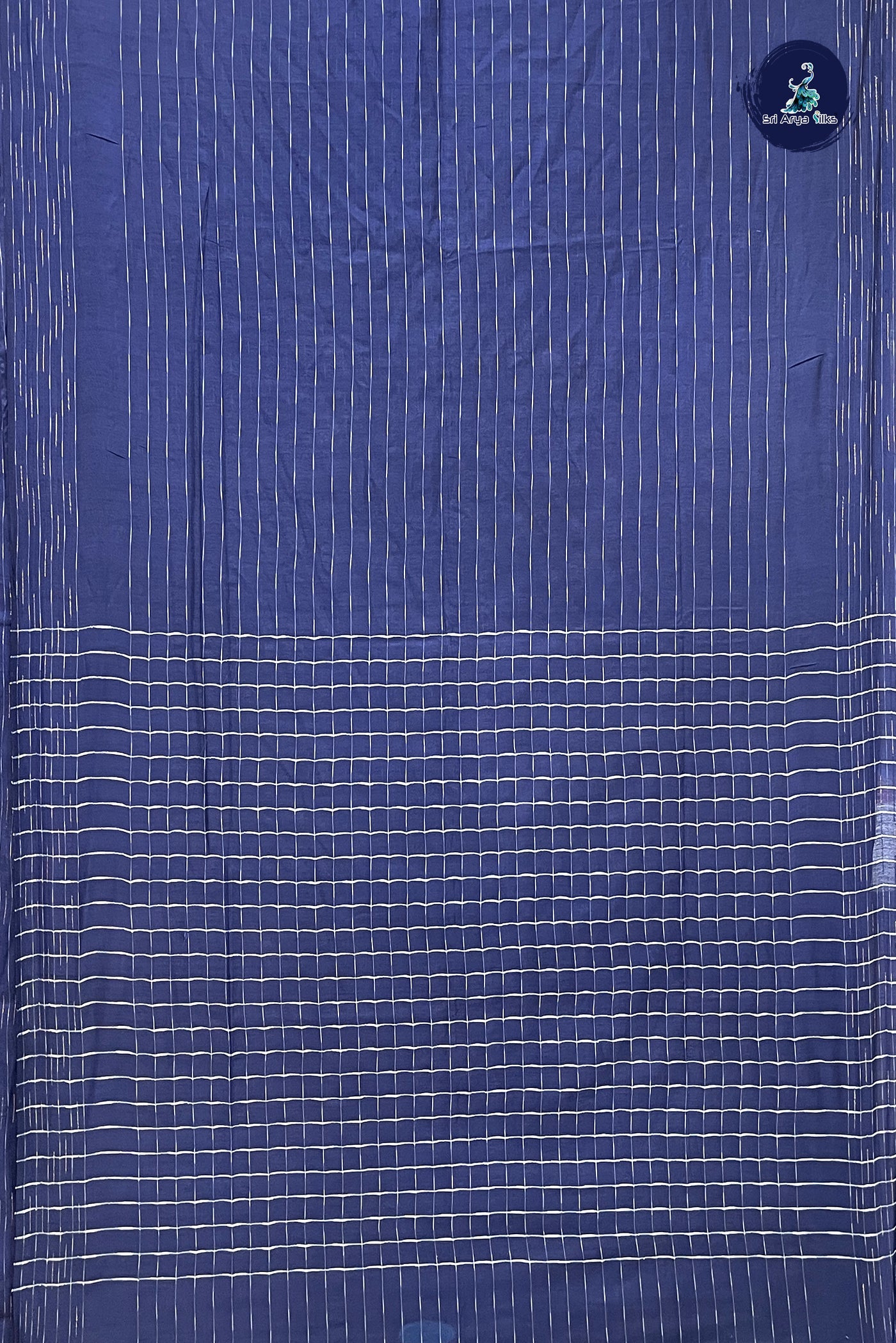 Navy Blue Tussar Saree With Stripes Pattern