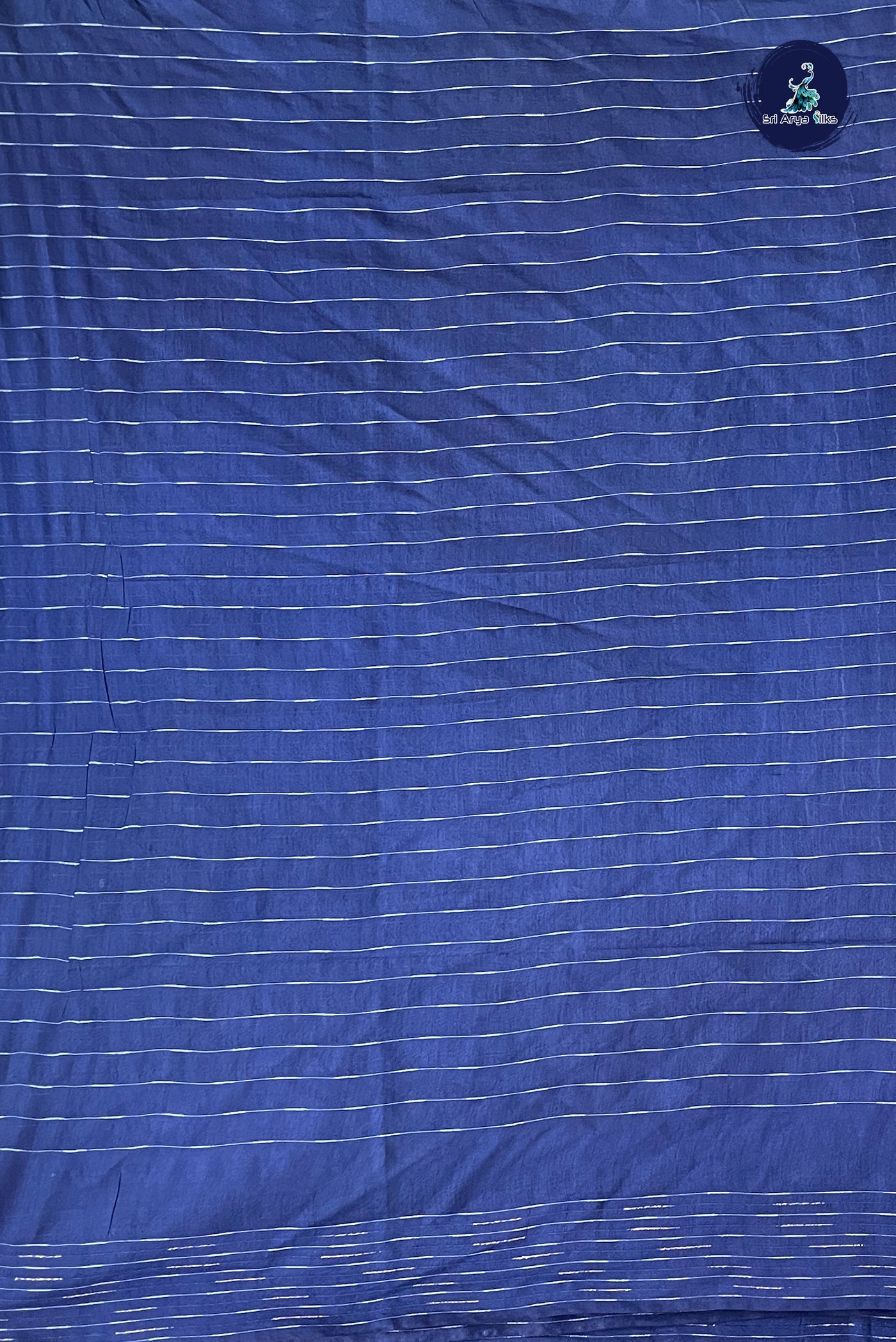 Navy Blue Tussar Saree With Stripes Pattern