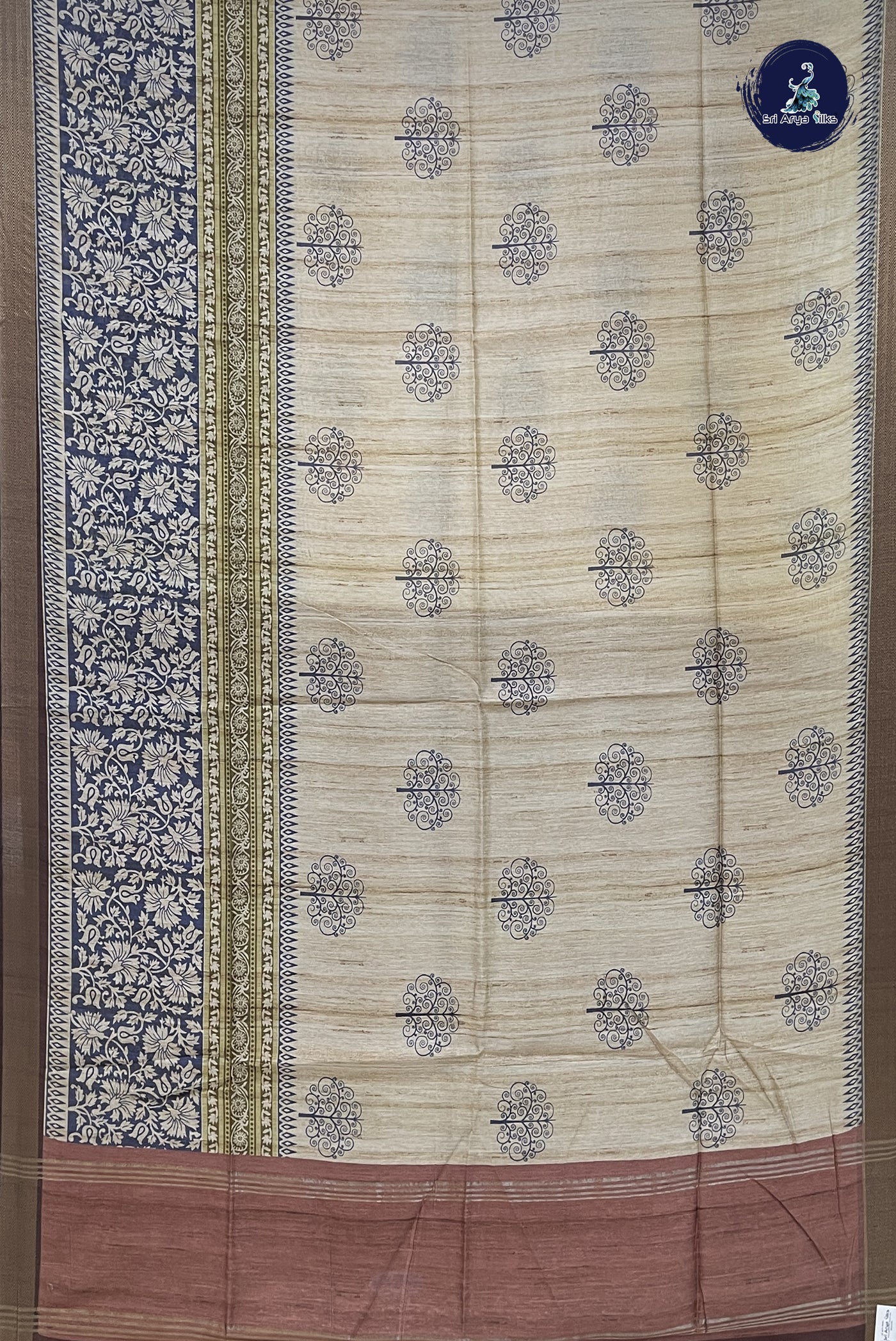 Beige Tussar Saree With Printed Pattern