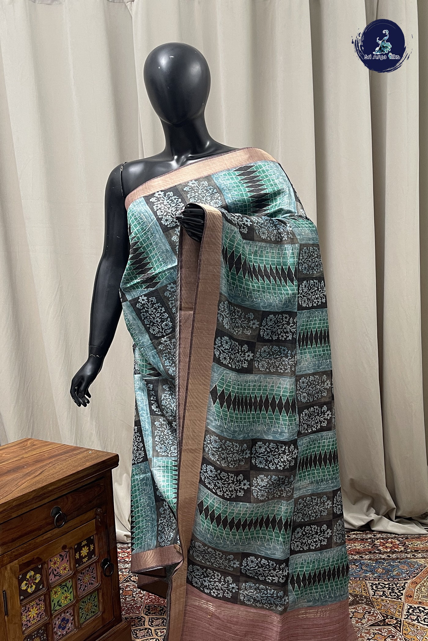 Multi Colour Tussar Saree With Printed Pattern