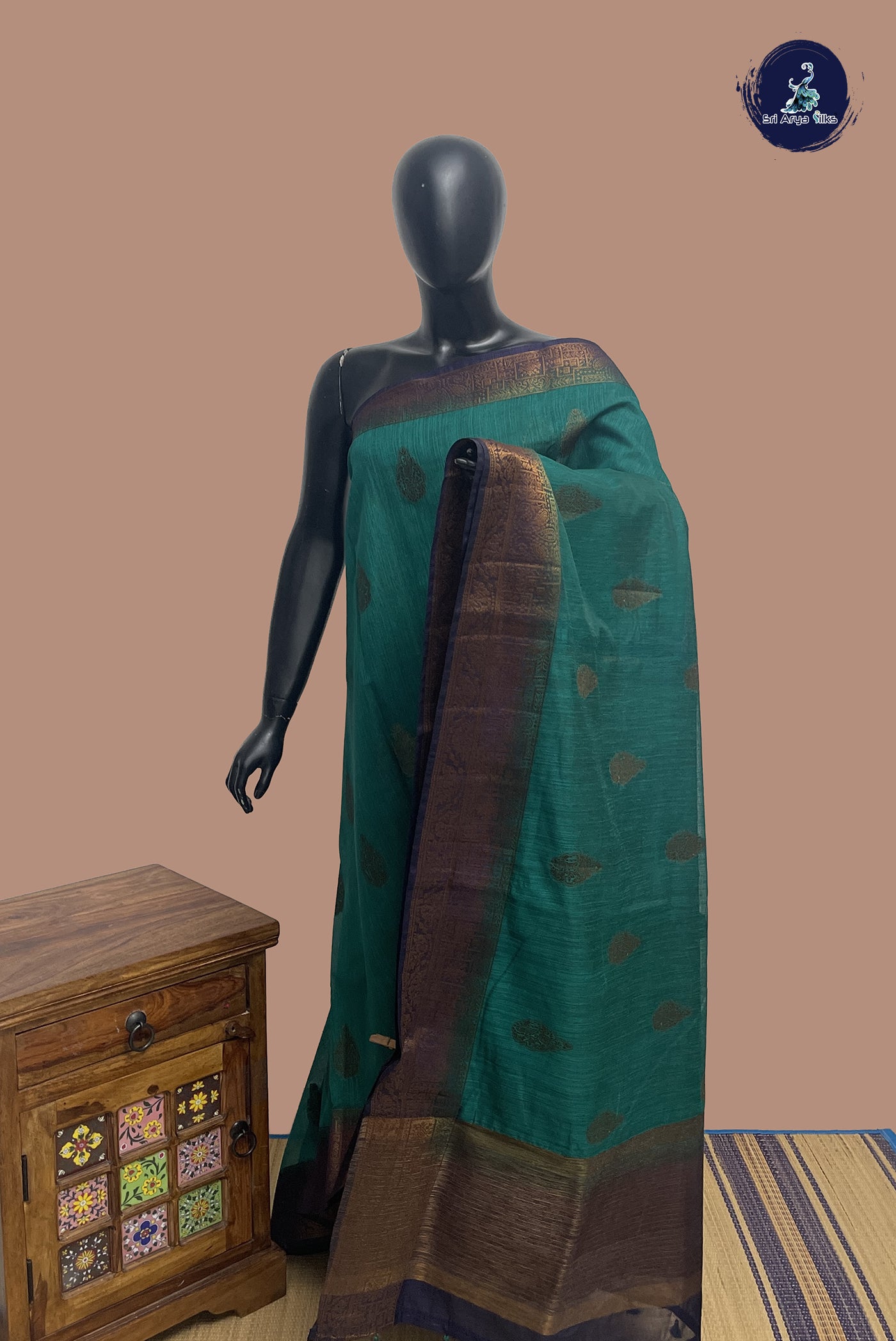 Sapphire Green Art Silk Saree With Zari Buttas Pattern