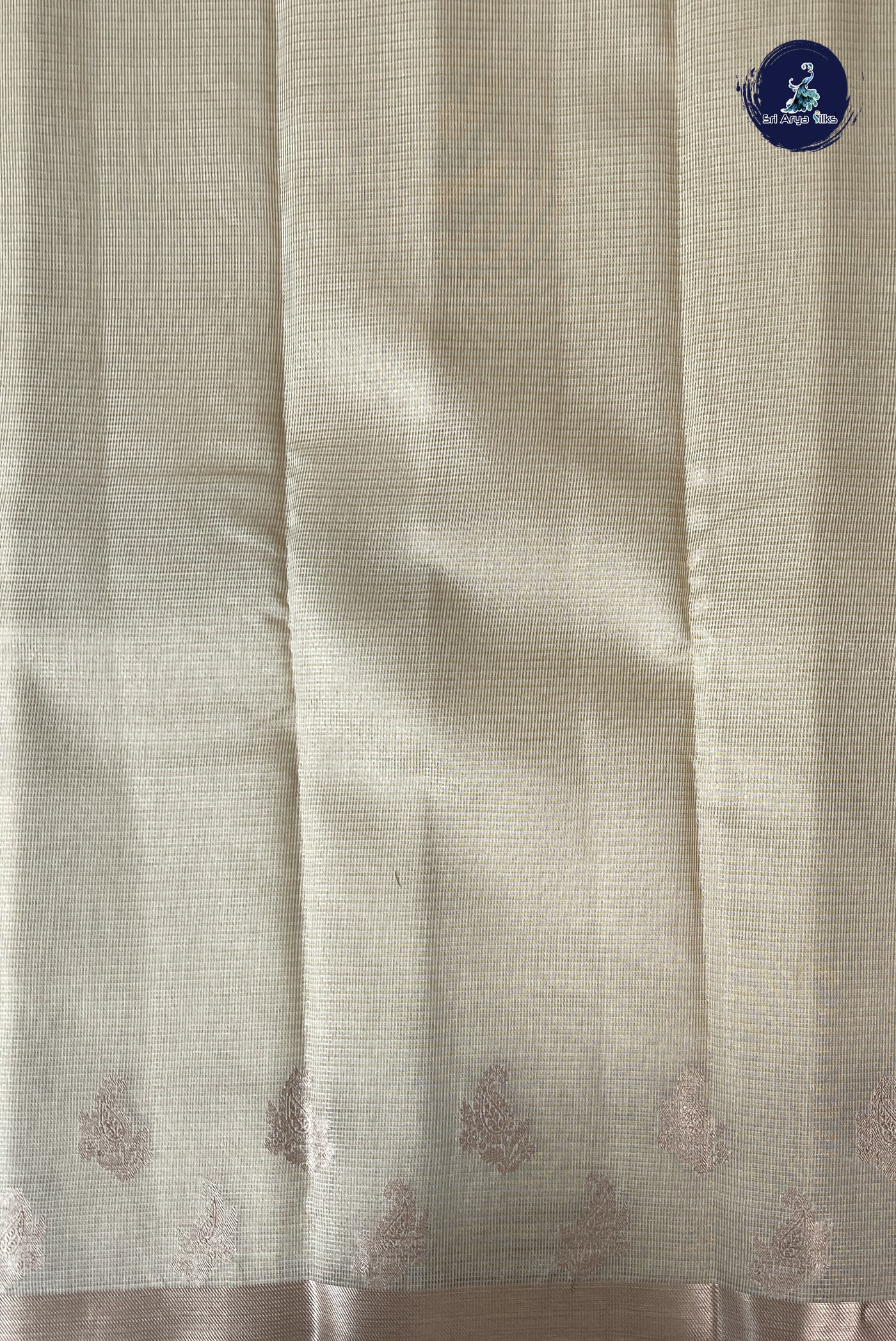 Cream Tissue Saree With Checked Pattern
