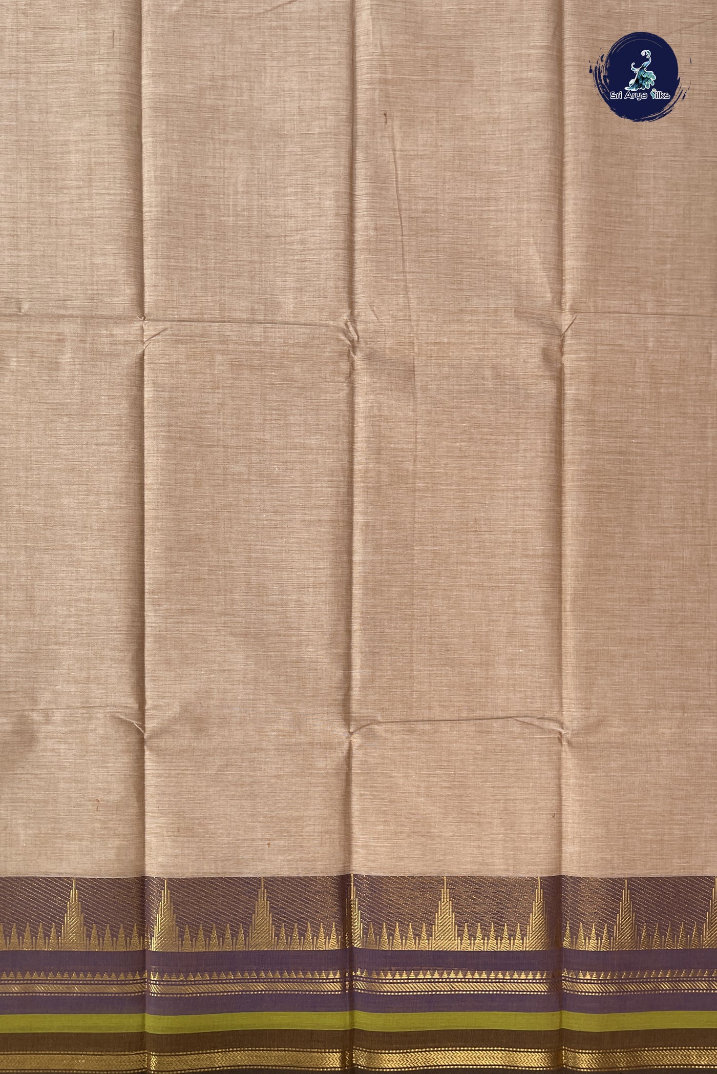 Beige Cotton Saree With Plain Pattern