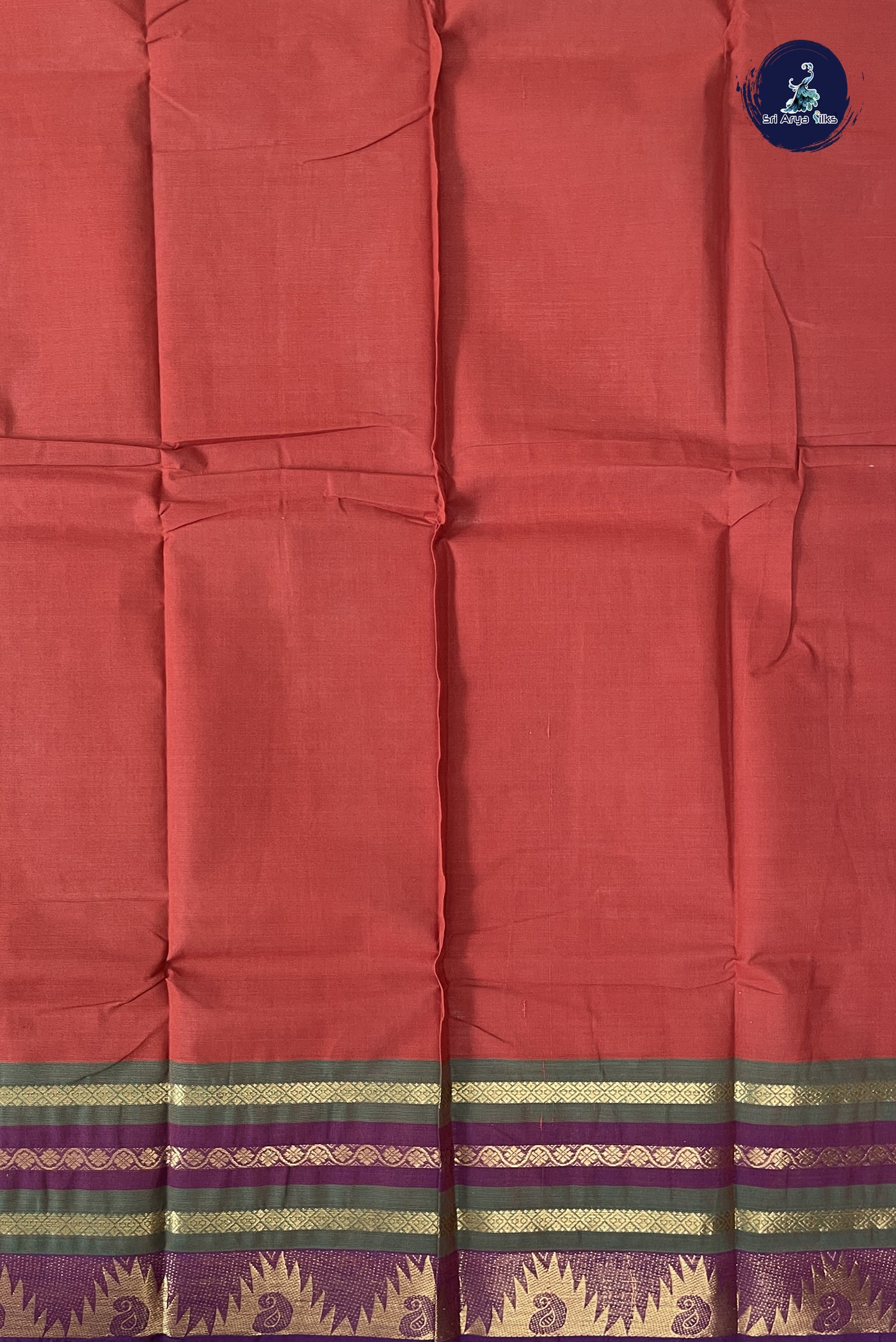 Brown Cotton Saree With Plain Pattern