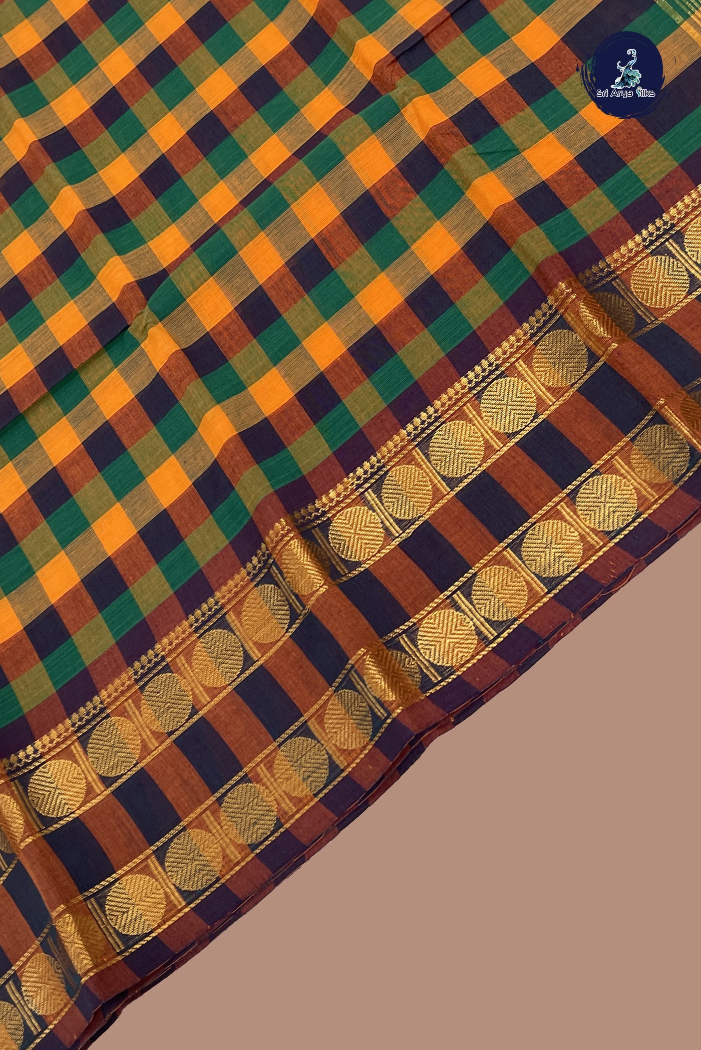 Multi Color Cotton Saree With Checked Pattern