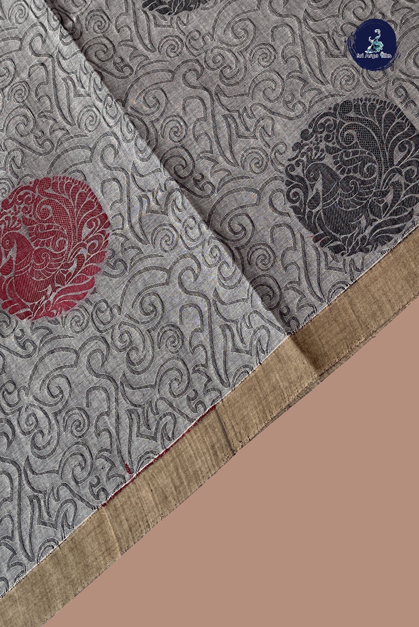 Grey Cotton Saree With Embossed Pattern