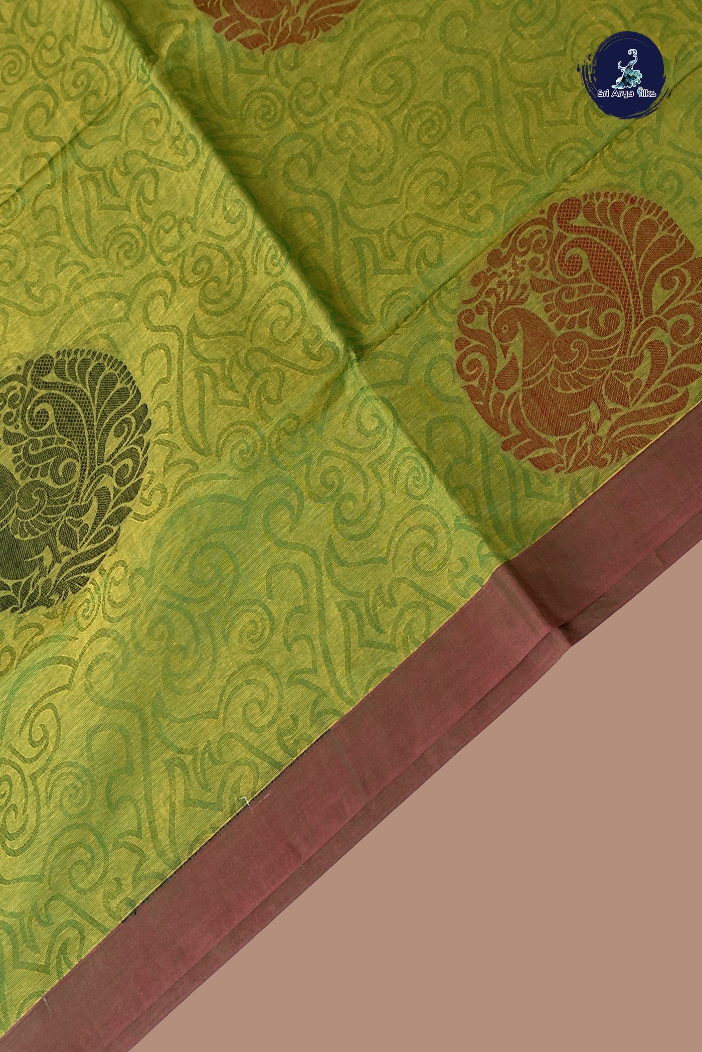 Green Cotton Saree With Embossed Pattern