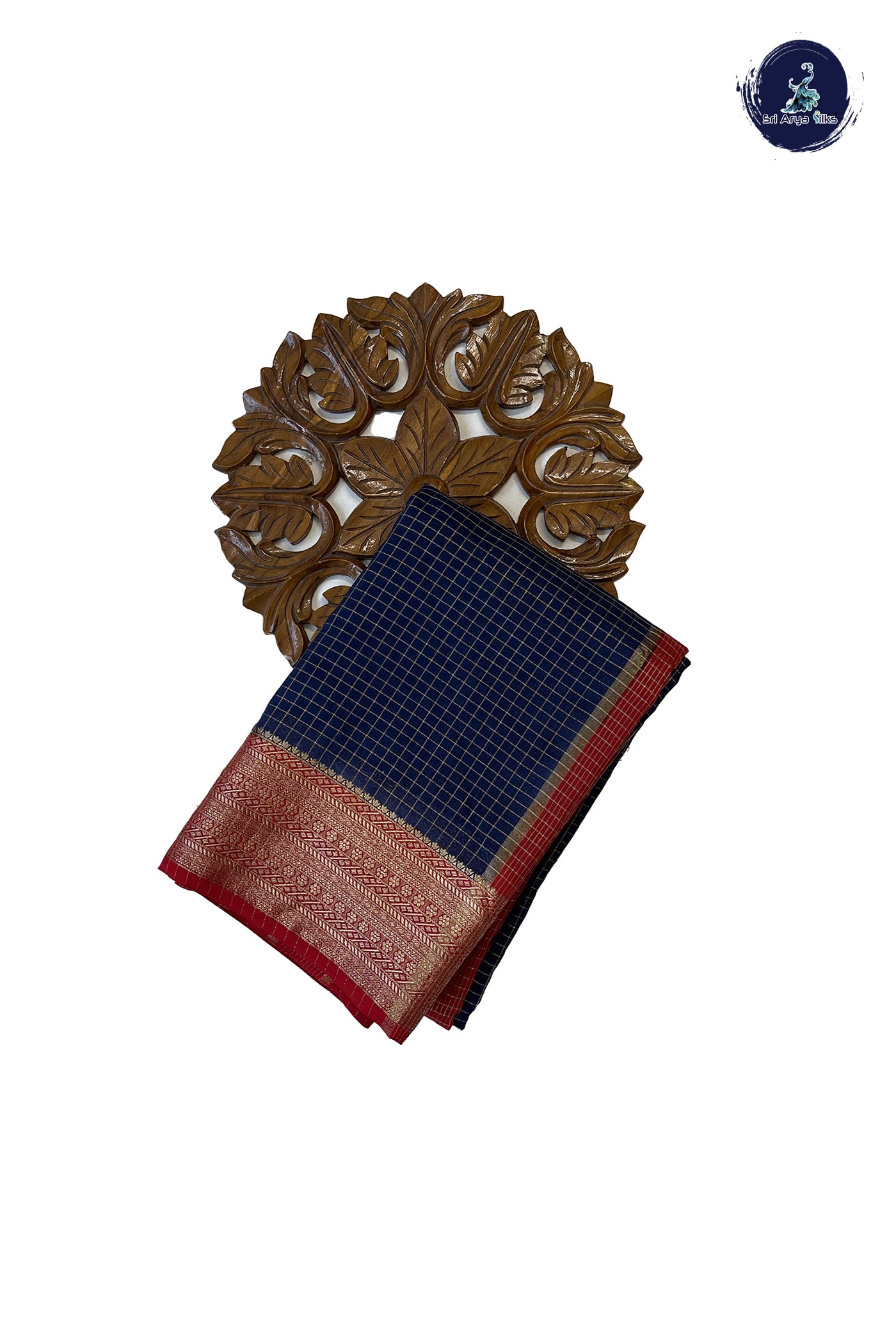 Navy Blue Semi Banarasi Saree With Zari Checked Pattern