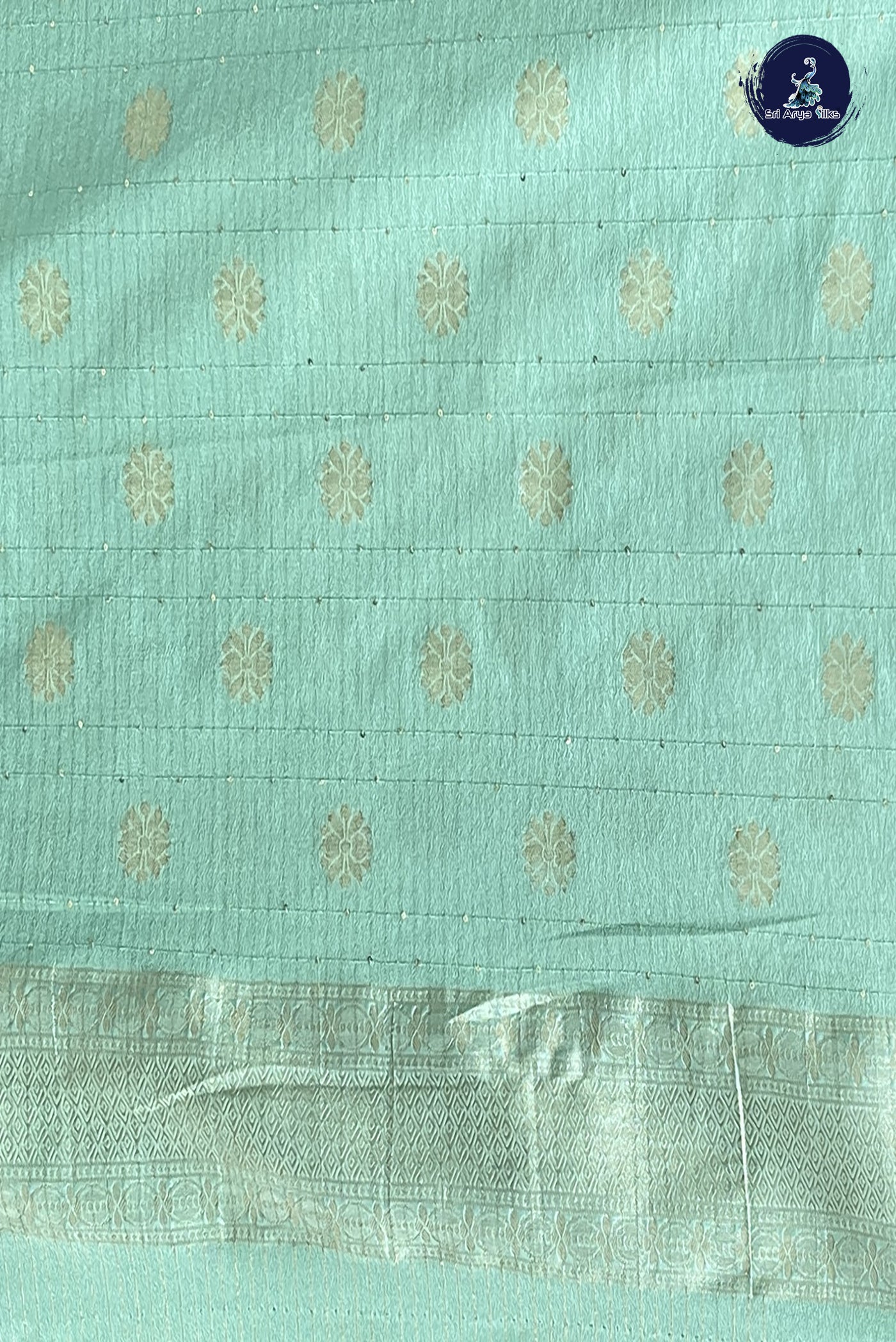 Semi Banarasi Pastel Green Saree with Zari Checked Pattern