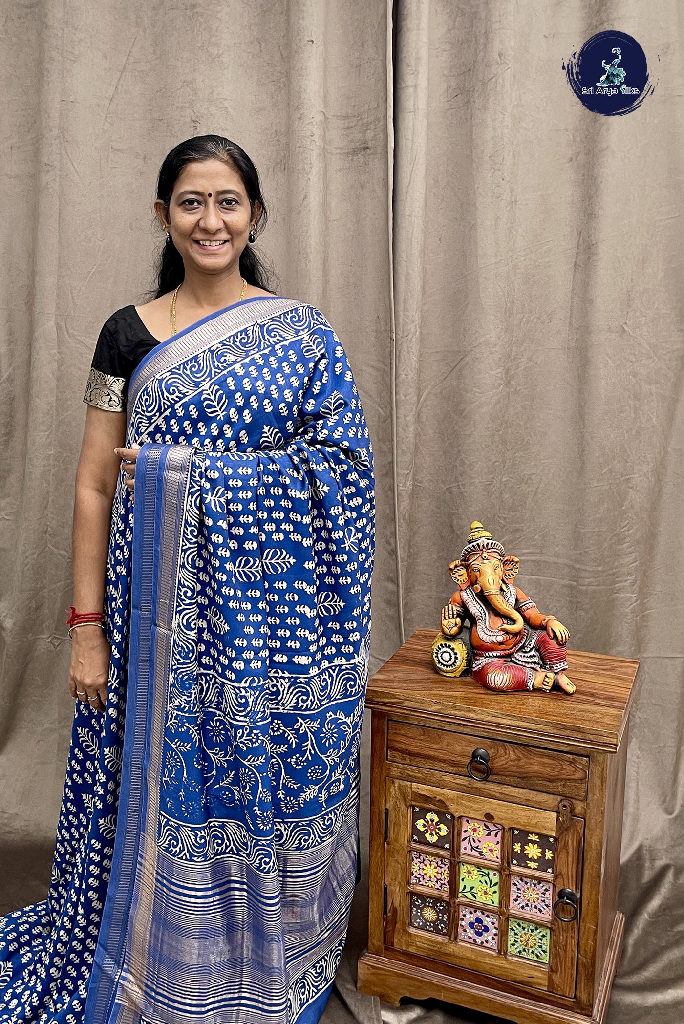 Semi Modal Silk Saree With Ajrakh Print