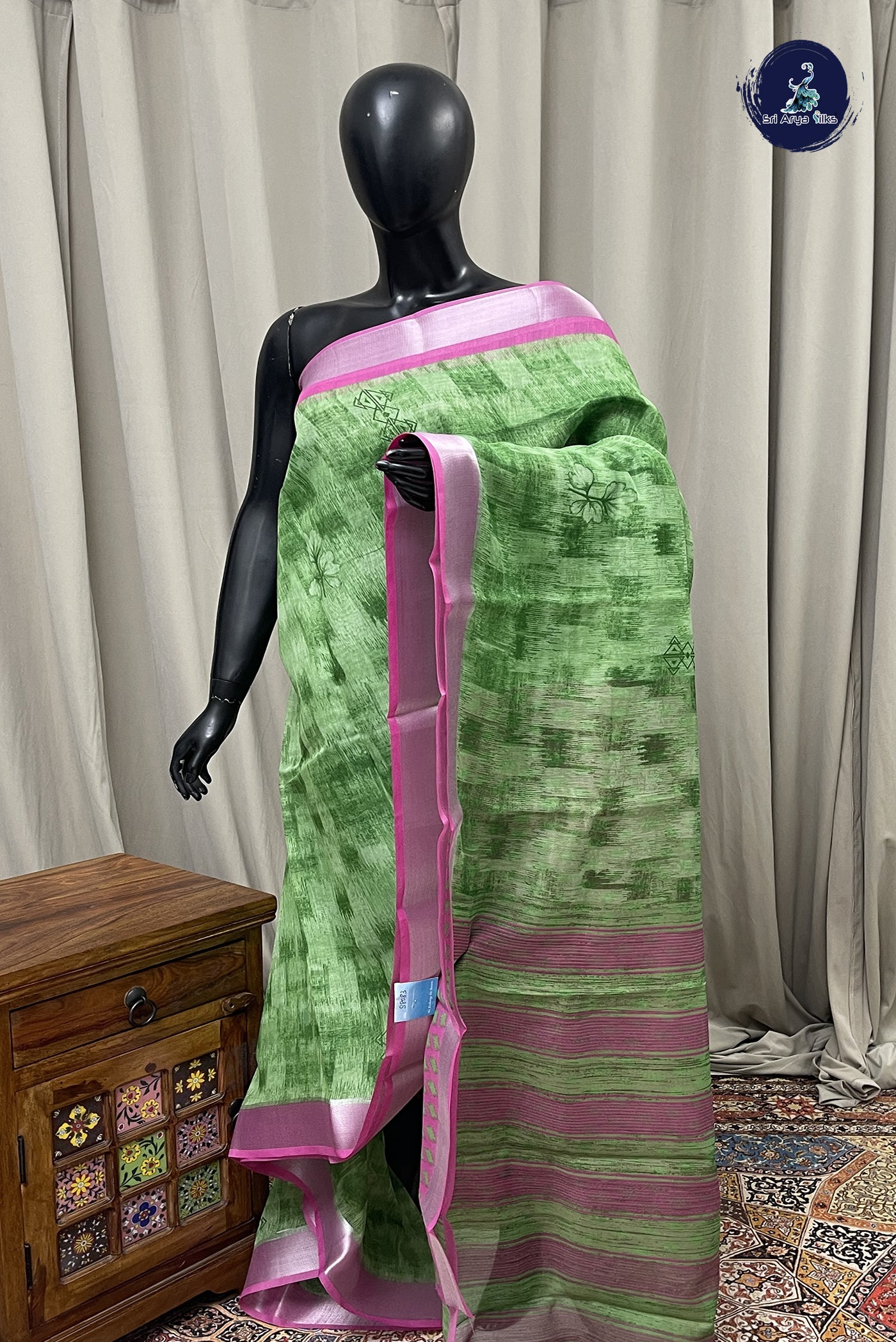 Green Chanderi Saree with Printed Pattern