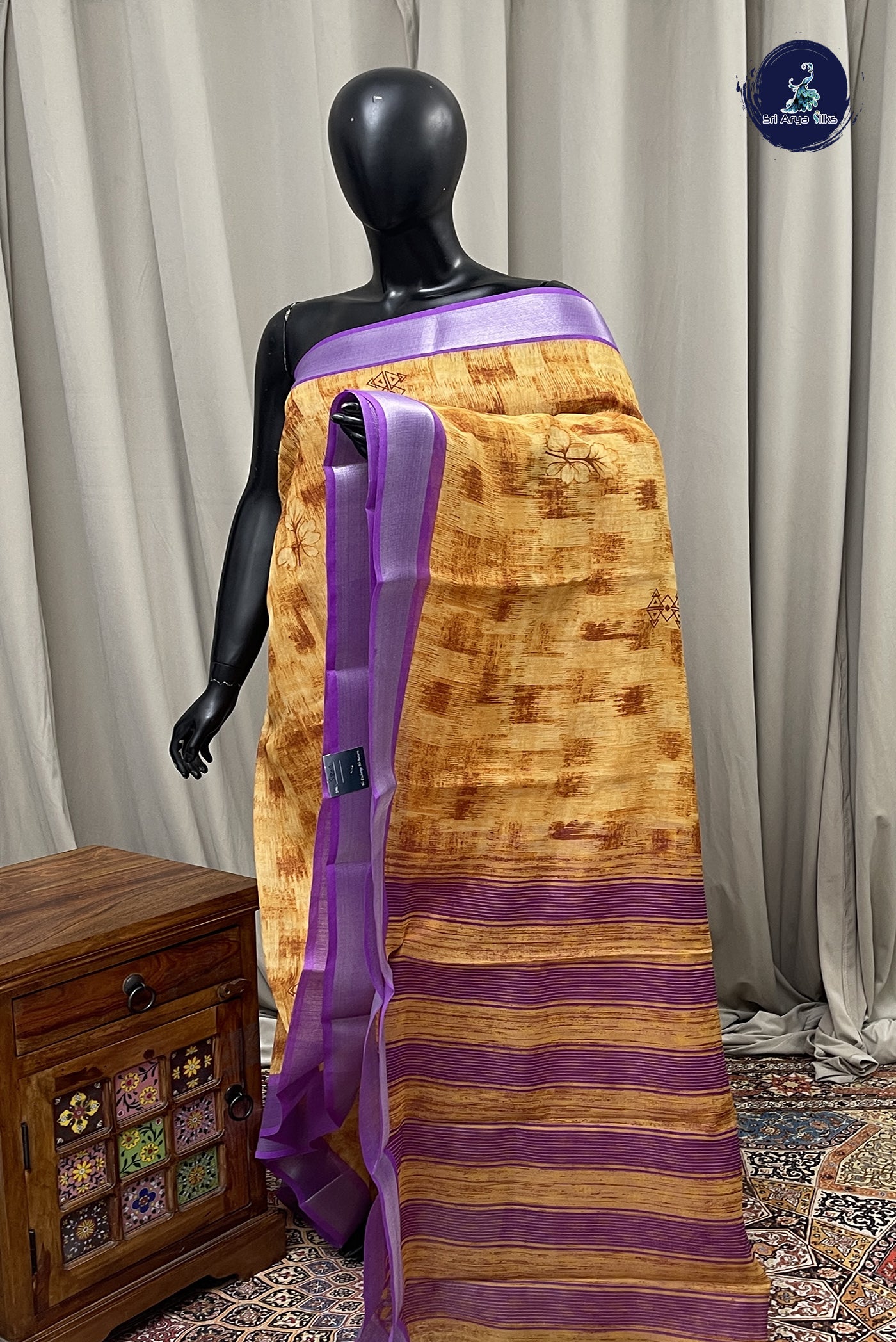 Brown Chanderi Saree With Printed Pattern