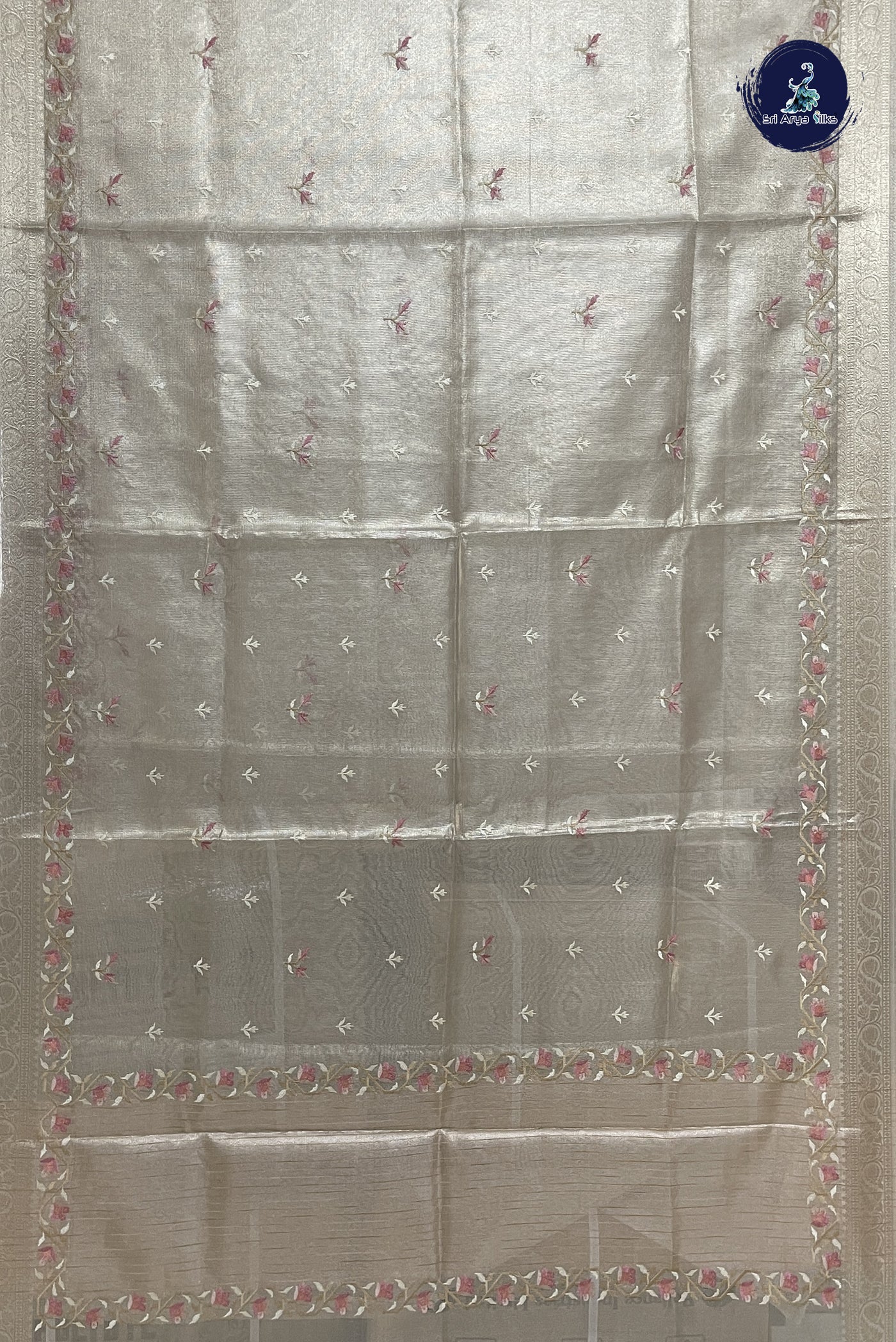Gold Raw Silk Saree With Floral Digital Print Pattern