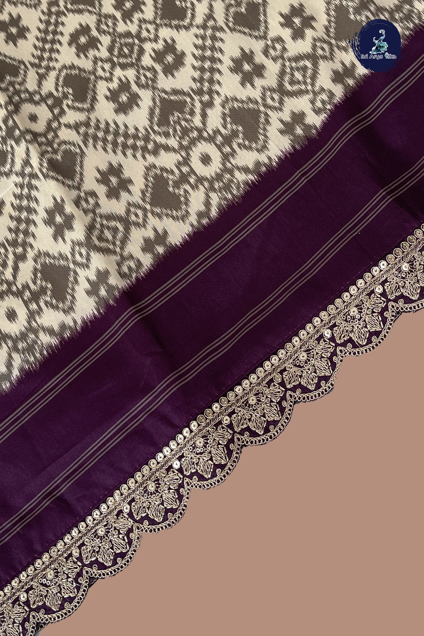Off White Raw Silk saree With Ikat Pattern