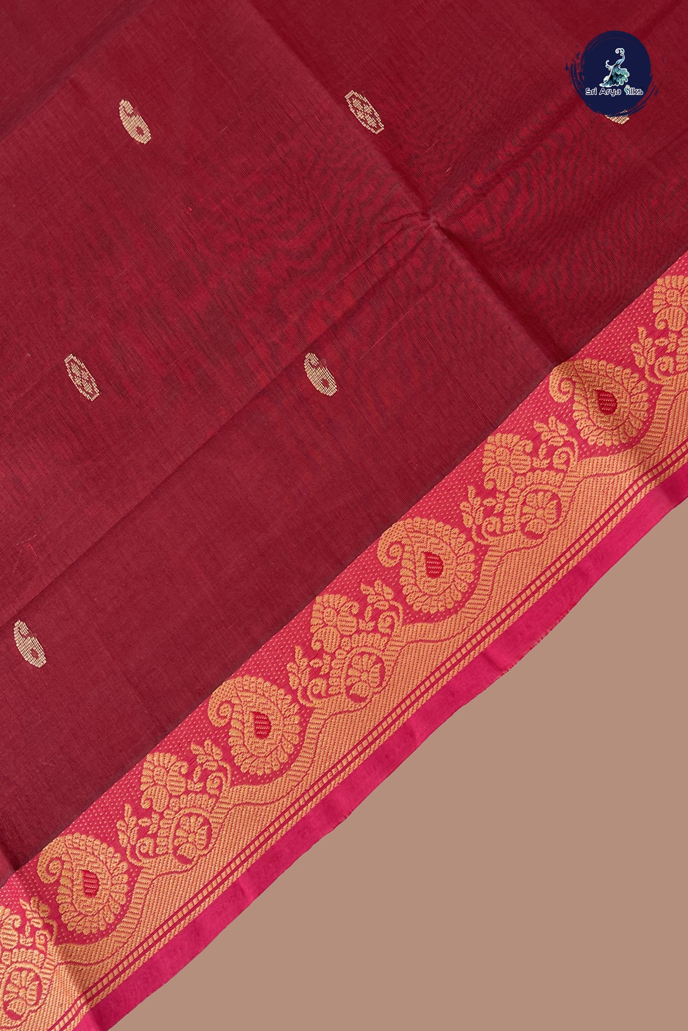 Maroon Cotton Saree With Buttas Pattern