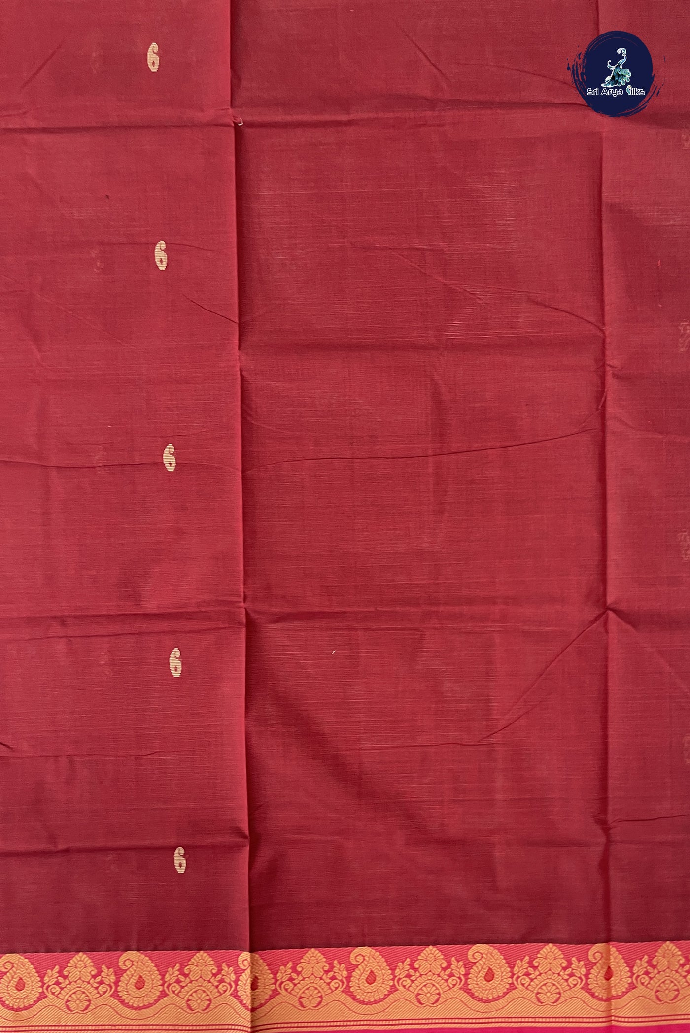 Maroon Cotton Saree With Buttas Pattern