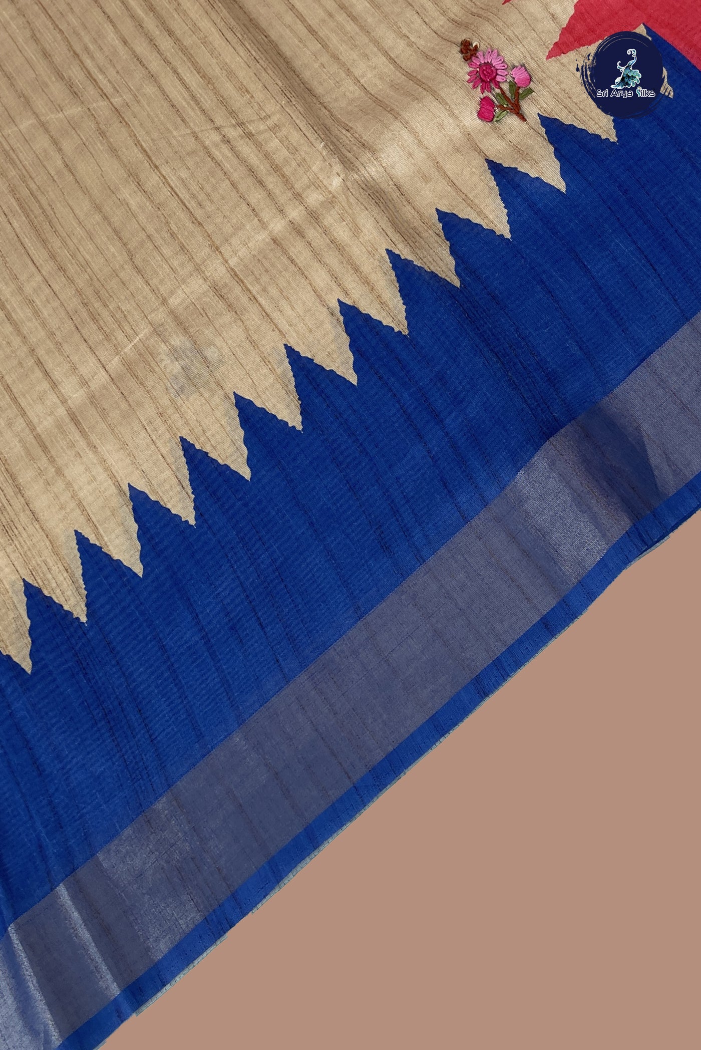 Chikku Shade Tussar Saree With Embroidery Pattern