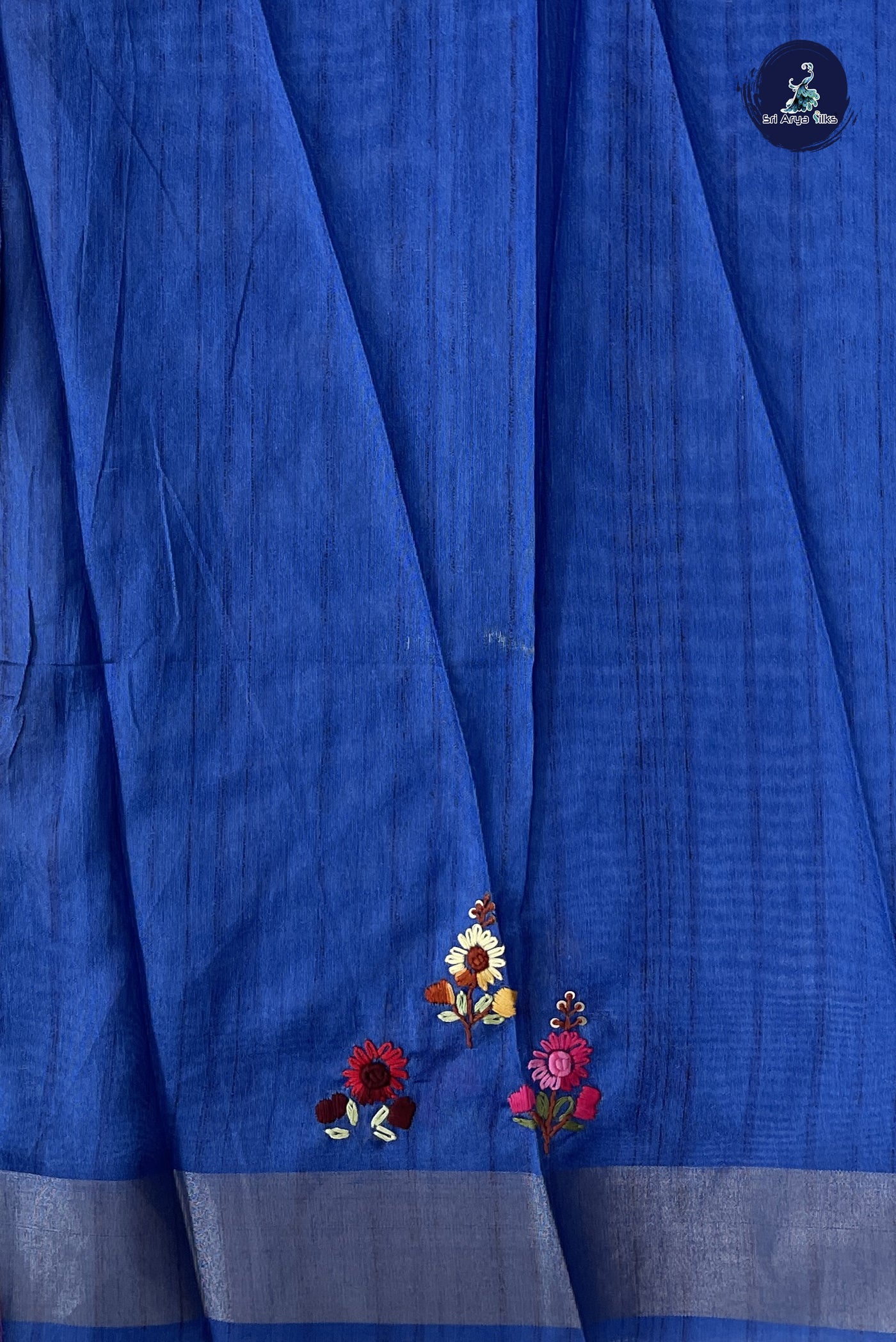 Chikku Shade Tussar Saree With Embroidery Pattern