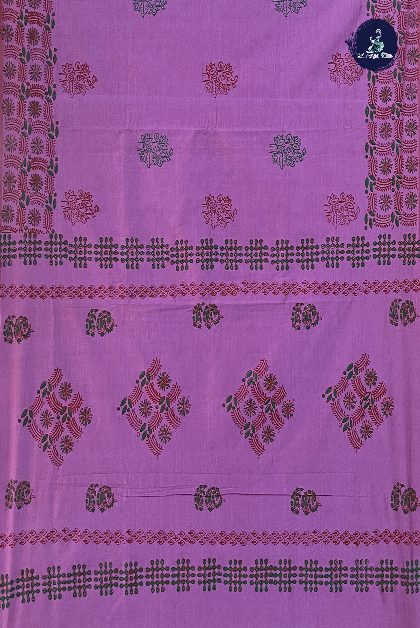 Mauve Pink Semi Silk Cotton Saree With Printed Pattern