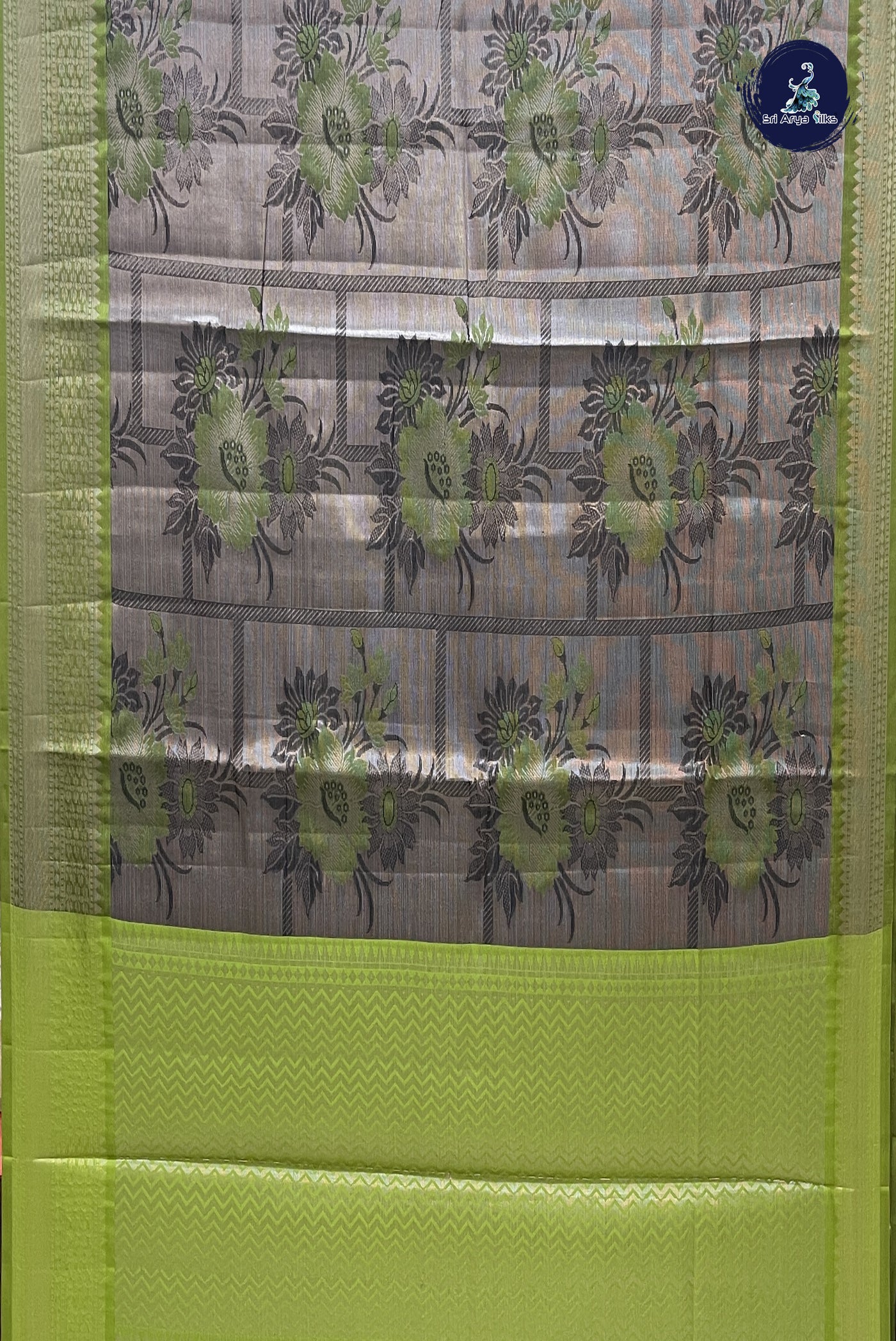 Silver Grey Tissue Banarasi Saree With Zari Woven Pattern