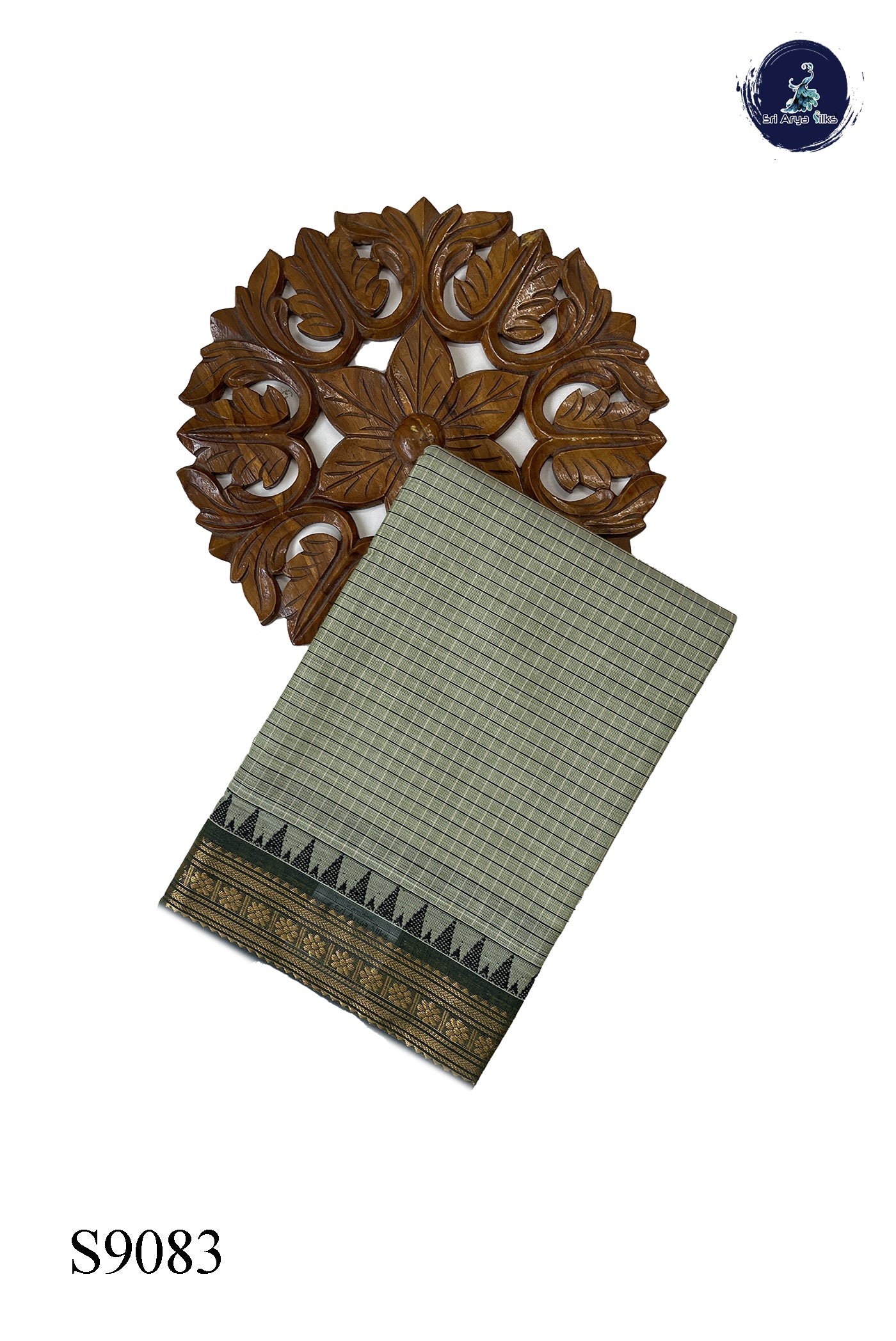 Pastel Green Chettinad Cotton Saree With Checked Pattern
