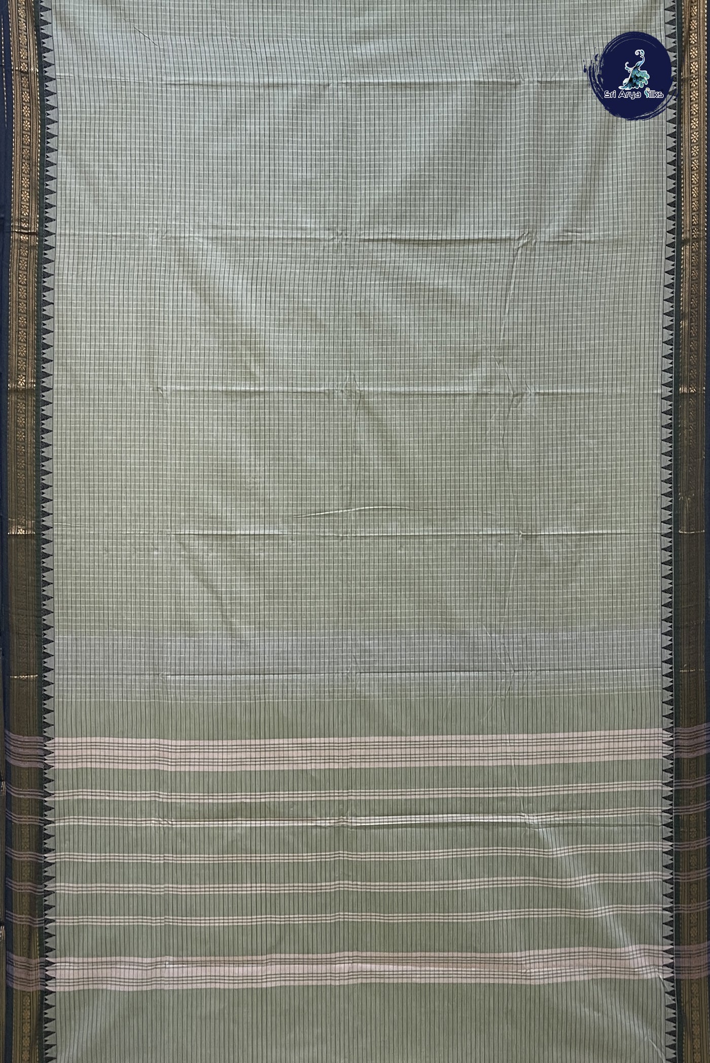 Pastel Green Chettinad Cotton Saree With Checked Pattern