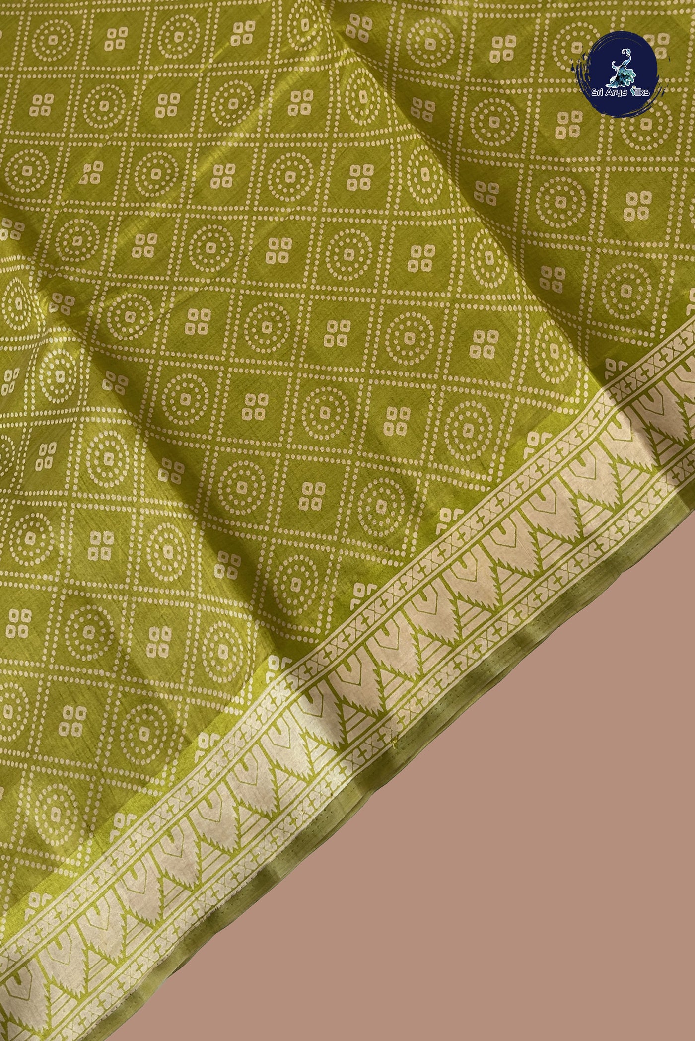 Green Semi Tussar Saree With Printed Pattern
