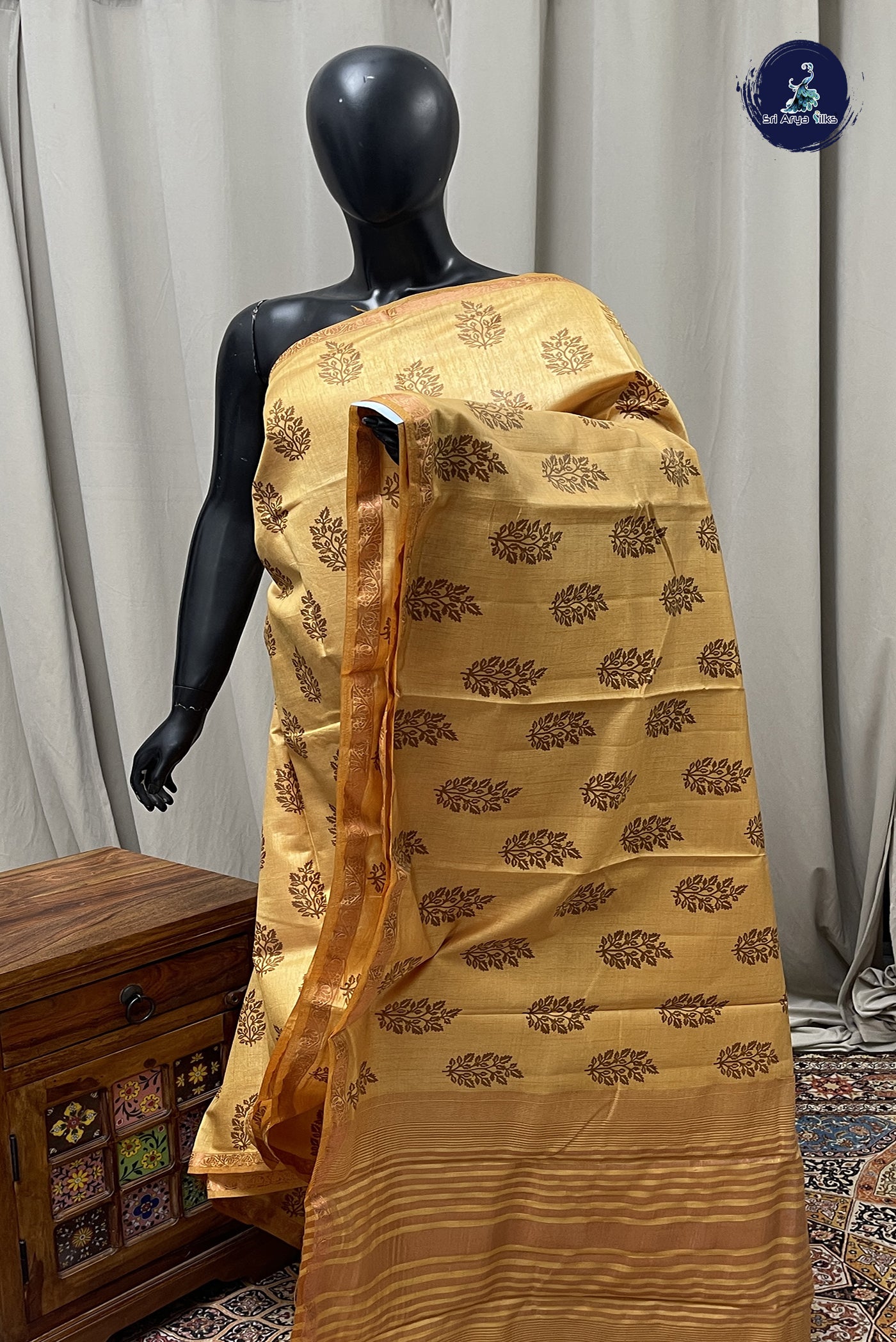 Beige Semi Tussar Saree With Printed Pattern