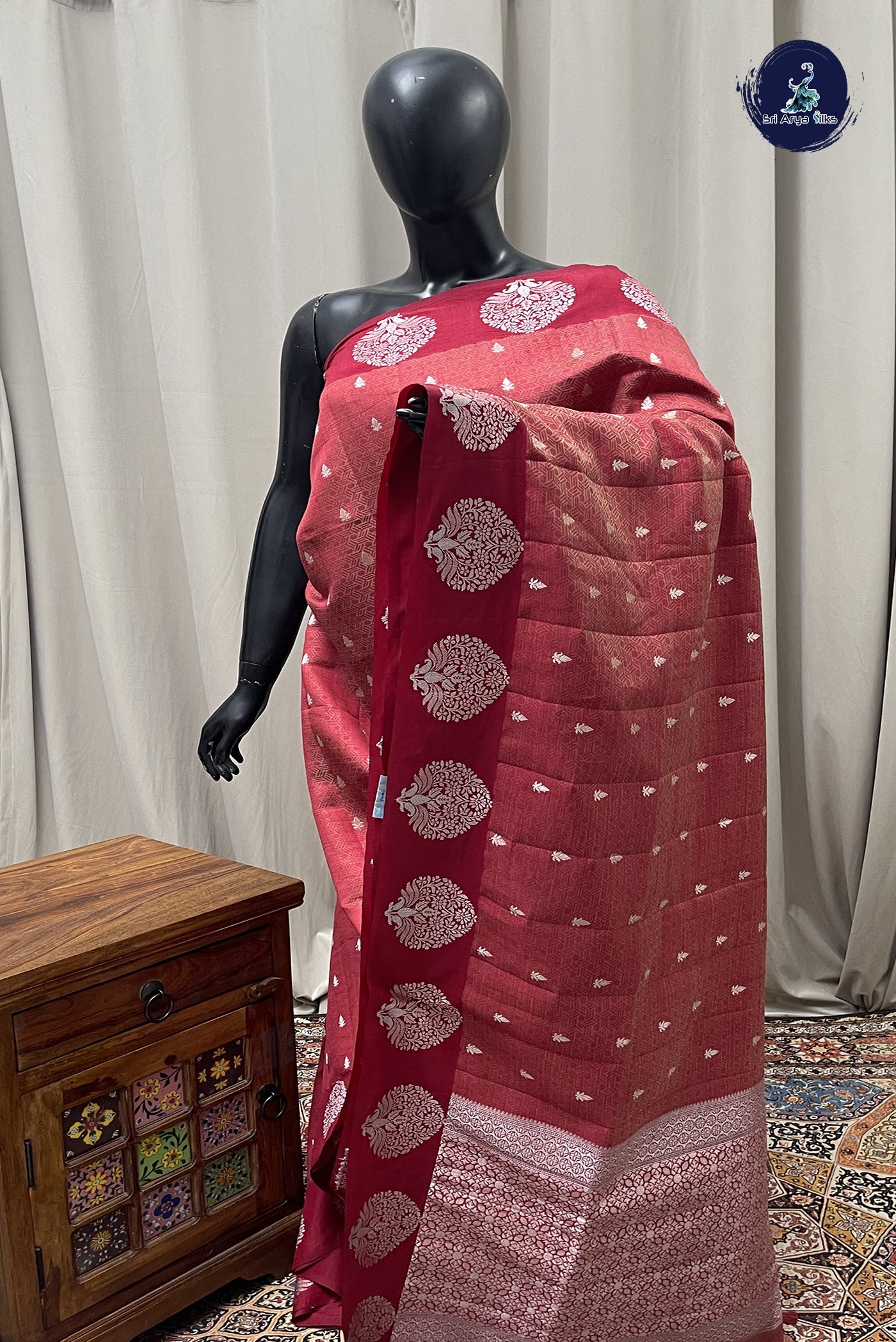 Light Brown Semi Tussar Saree With Embossed Pattern