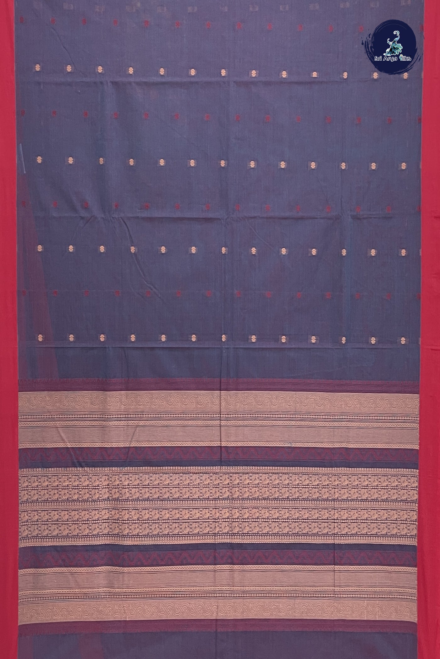 Greyish Blue Kanchi Cotton Saree With Thread Work Pattern