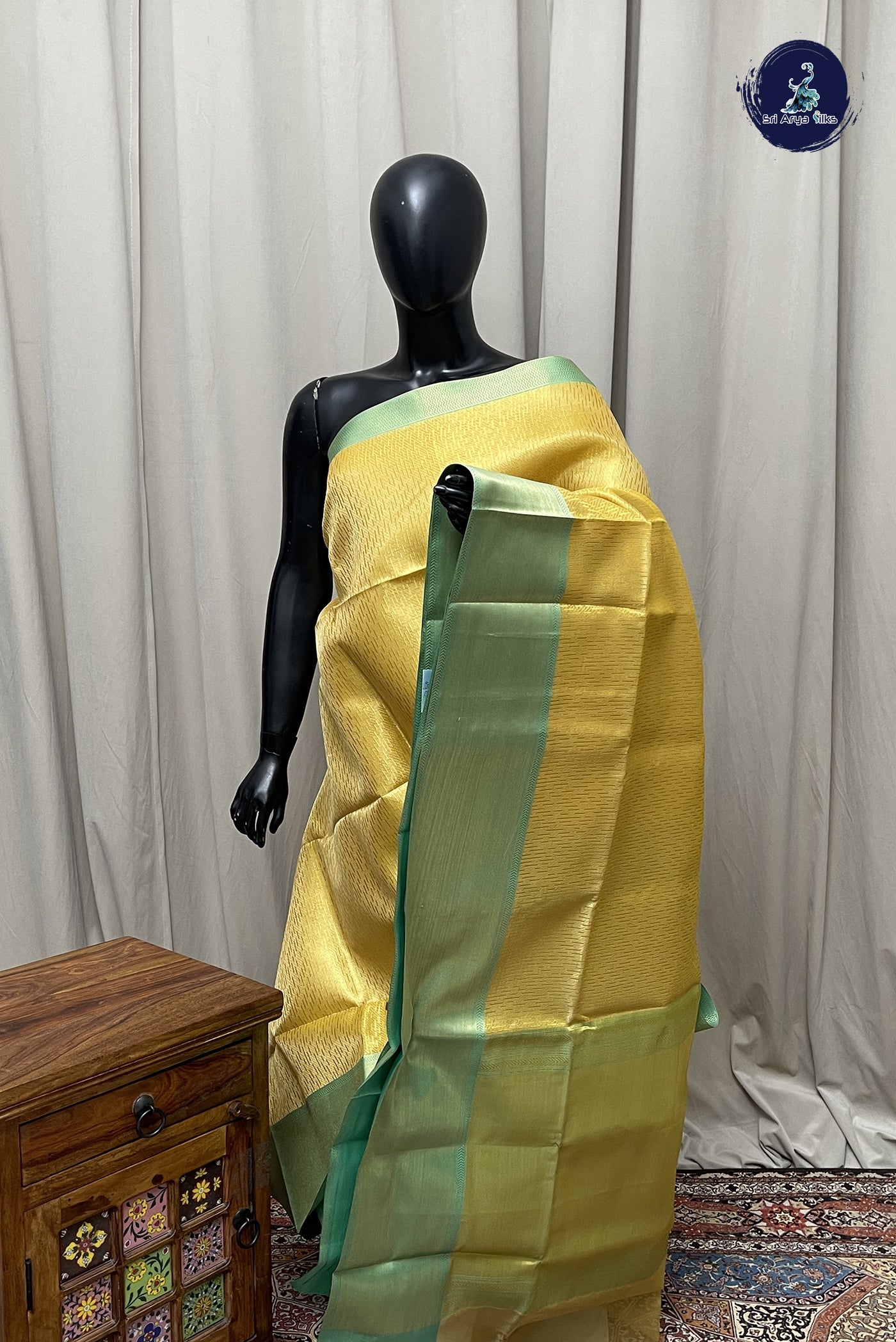 Lemon Yellow Semi Banarasi Saree With Jacquard Pattern