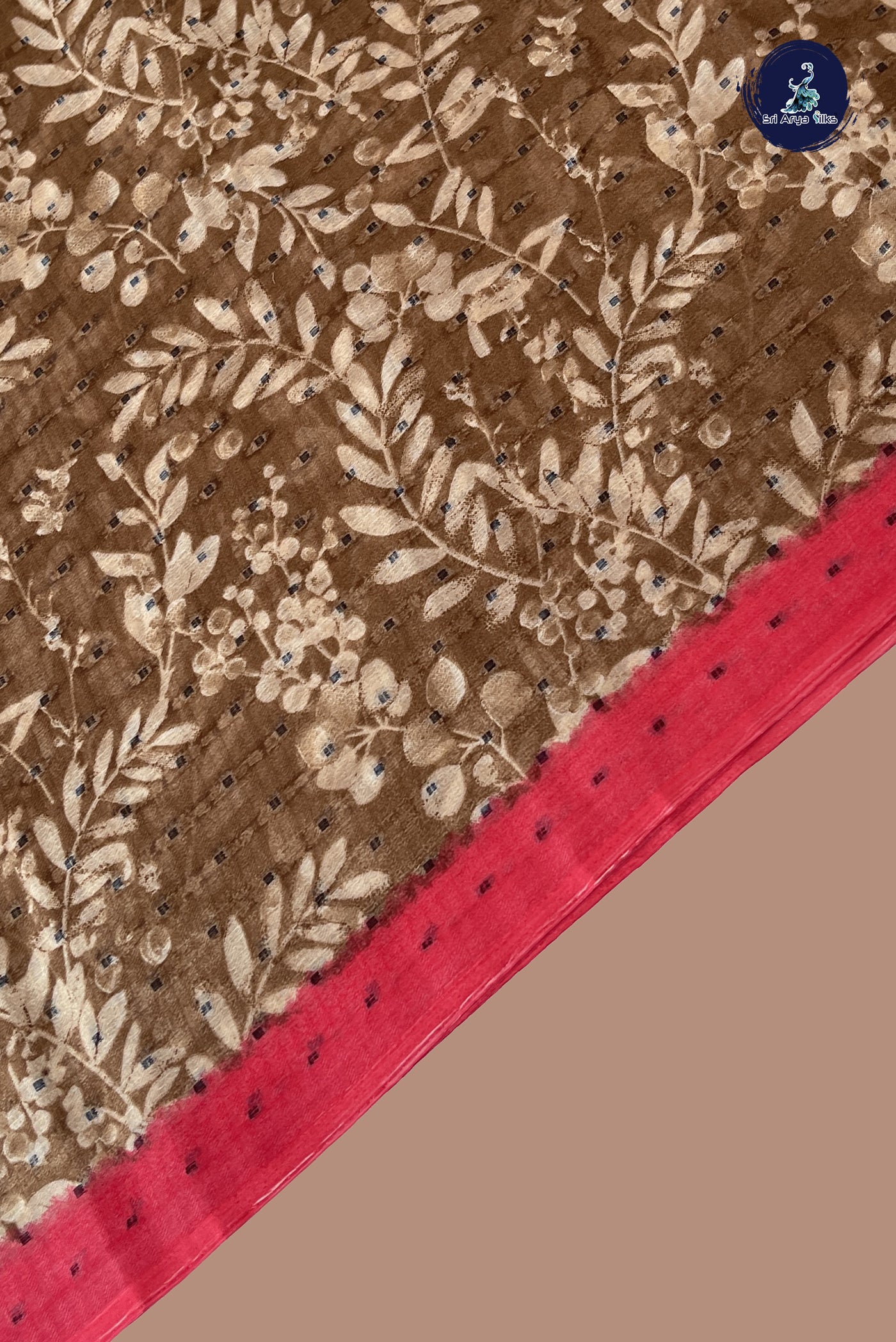 Brown Chiffon Saree With Printed Pattern