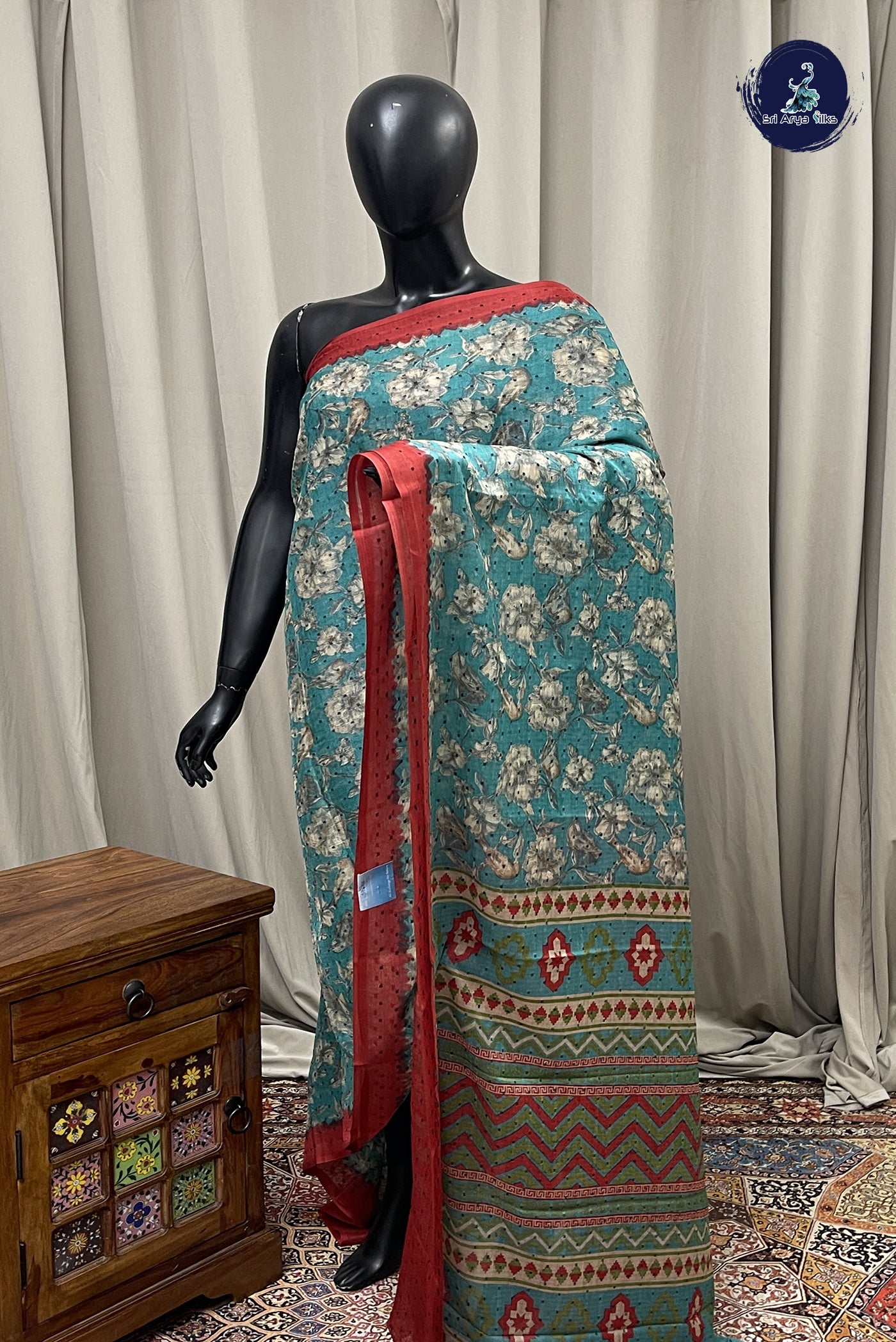 Blue Chiffon Saree With Printed Pattern