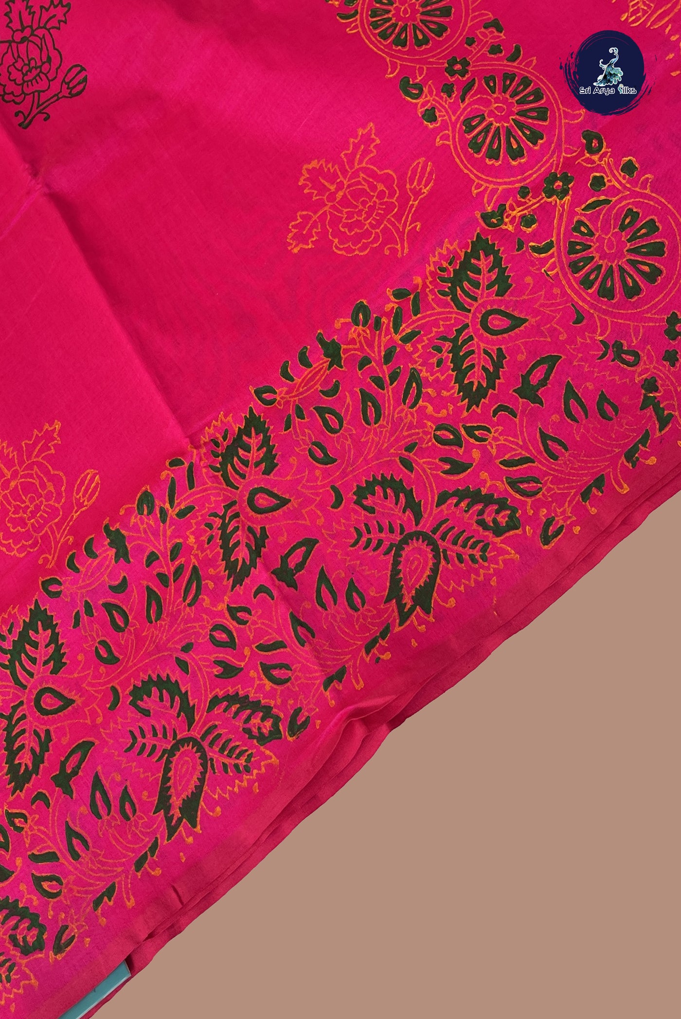 Candy Pink Semi Silk Cotton Saree With Printed Pattern