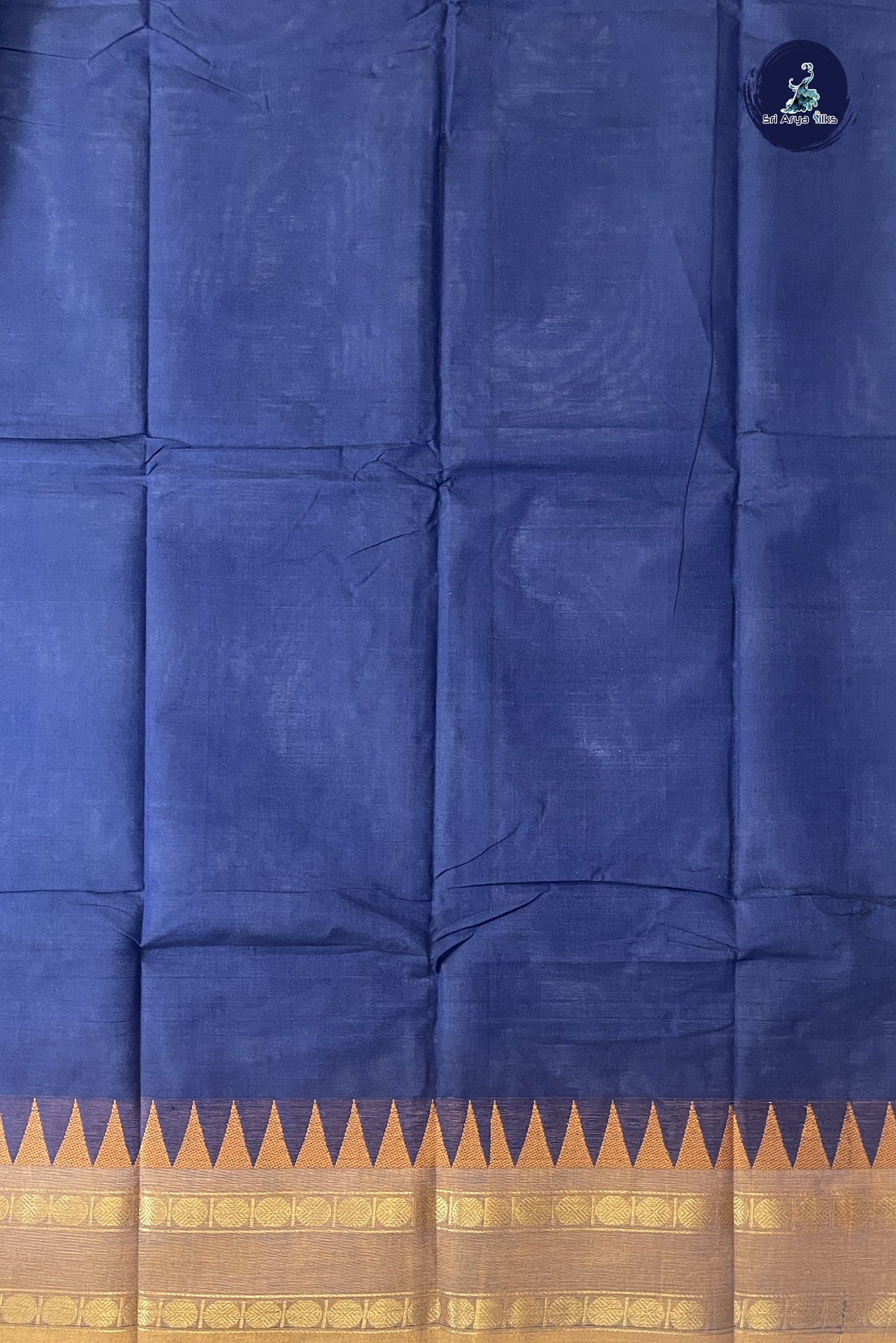 Navy Blue Chettinad Cotton Saree With Plain Pattern