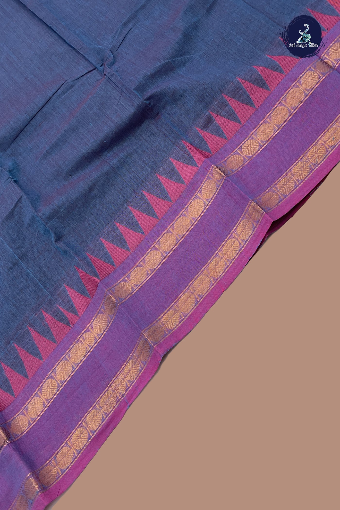 Dual Tone Blue Chettinad Cotton Saree With Plain Pattern