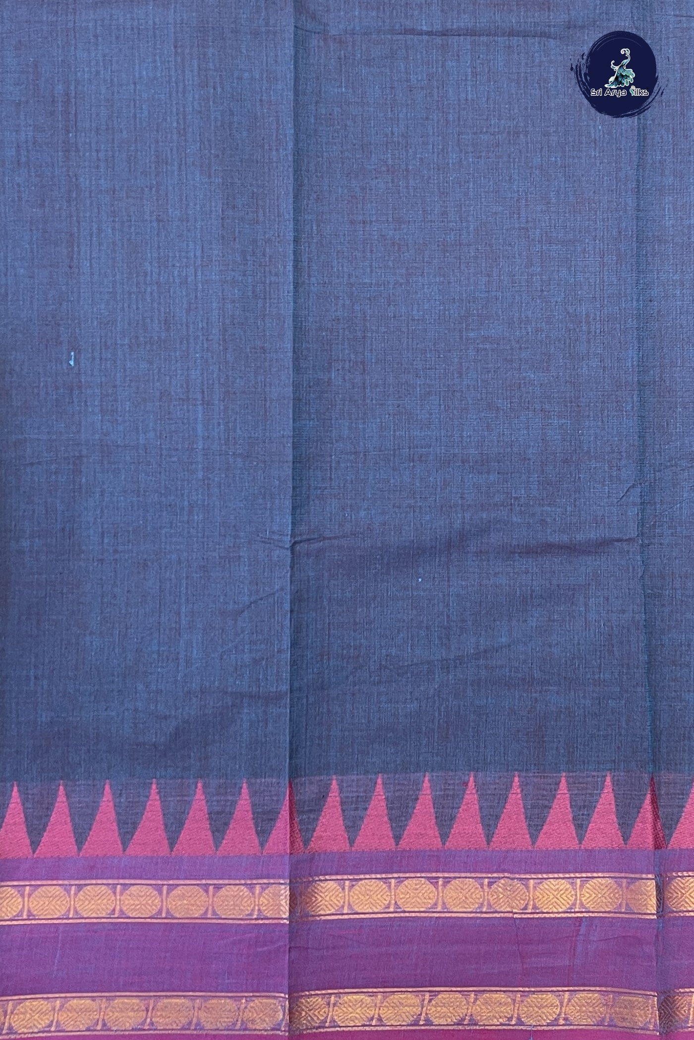 Dual Tone Blue Chettinad Cotton Saree With Plain Pattern