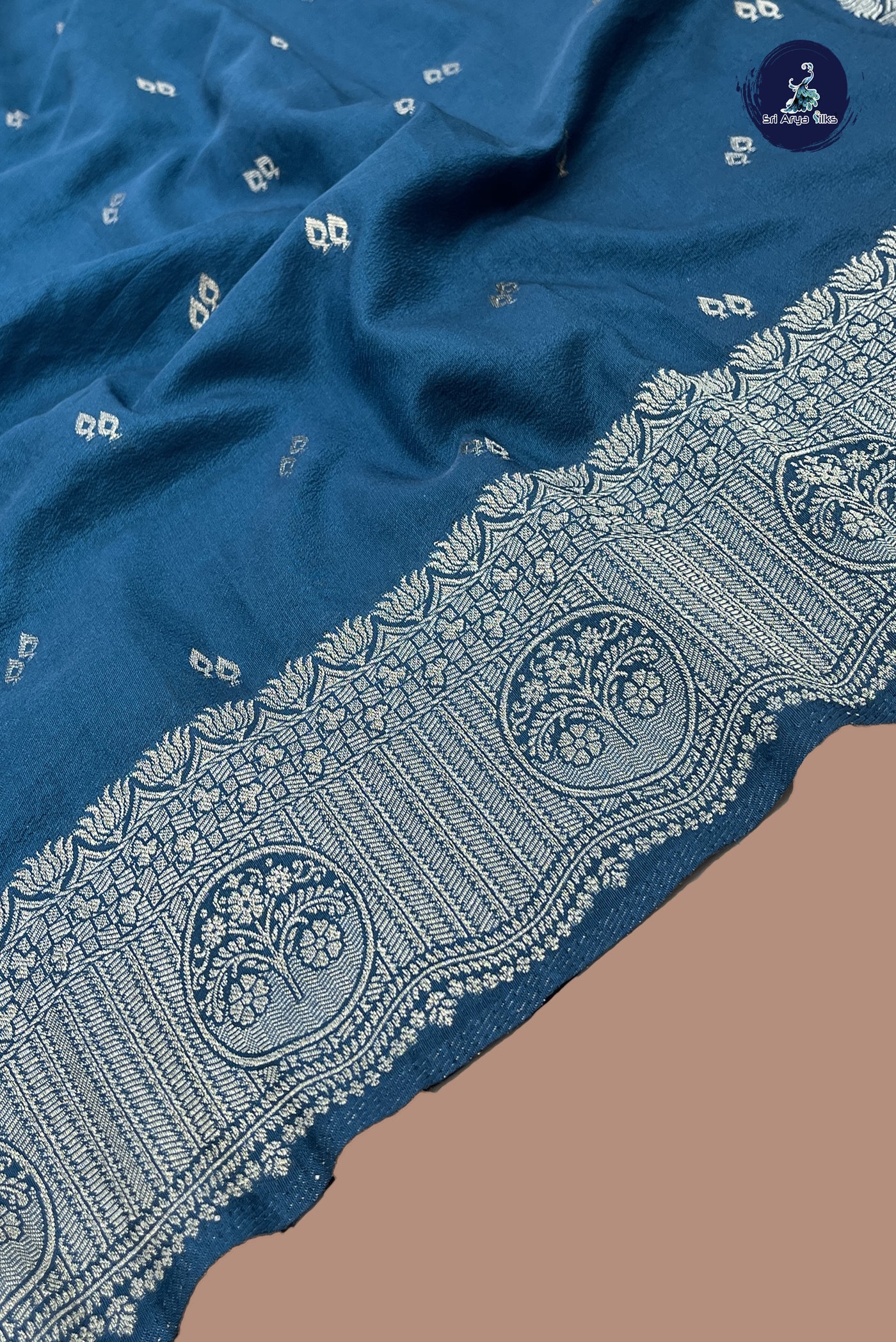 Sapphire Blue Georgette Banarasi Saree With Zari Buttas Pattern