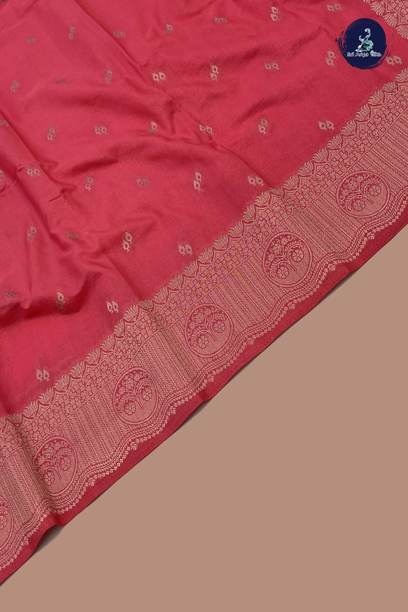 Pinkish Orange Georgette Banarasi Saree With Zari Buttas Pattern