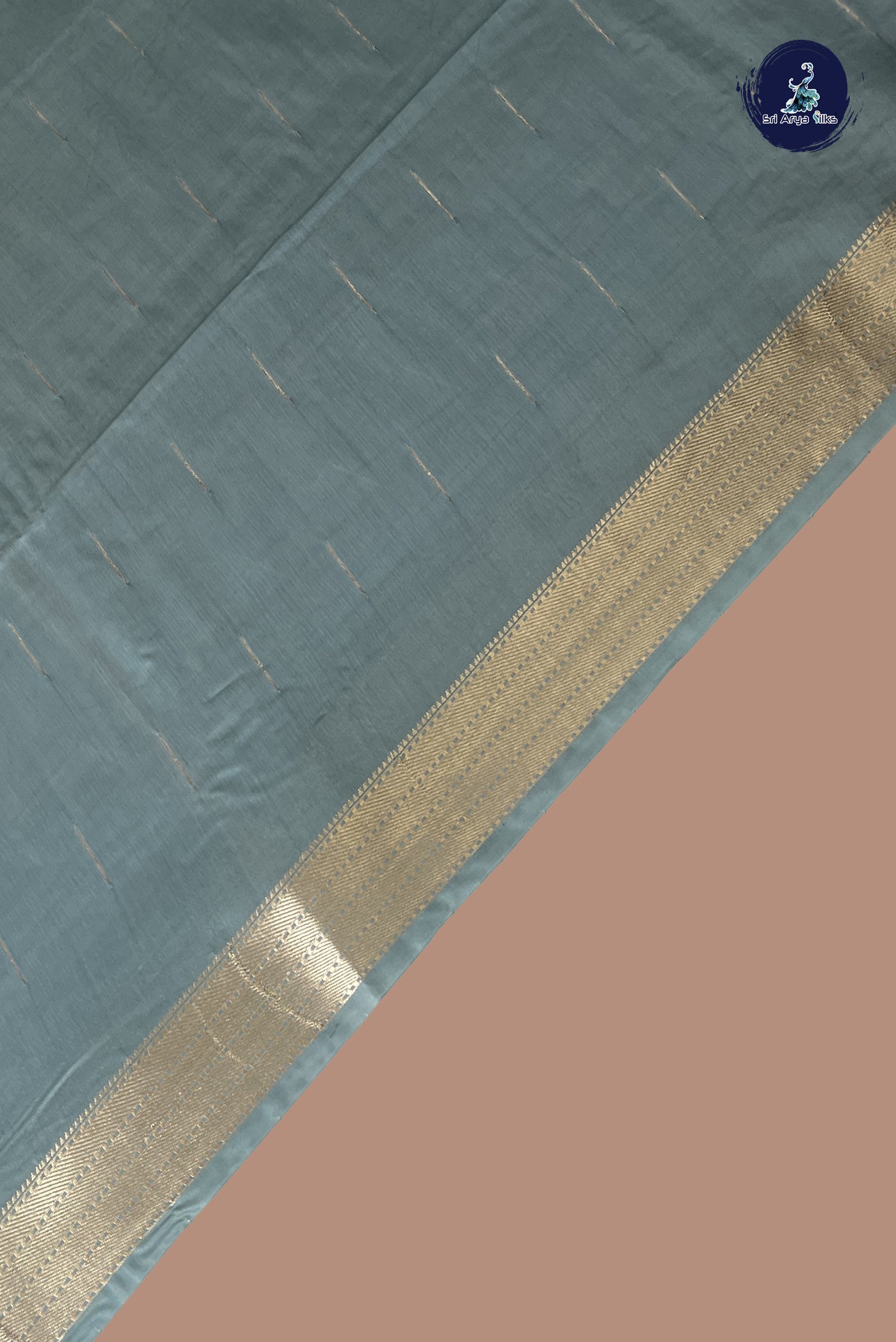 Bluish Grey Semi Tussar Saree With Zari Buttas Pattern