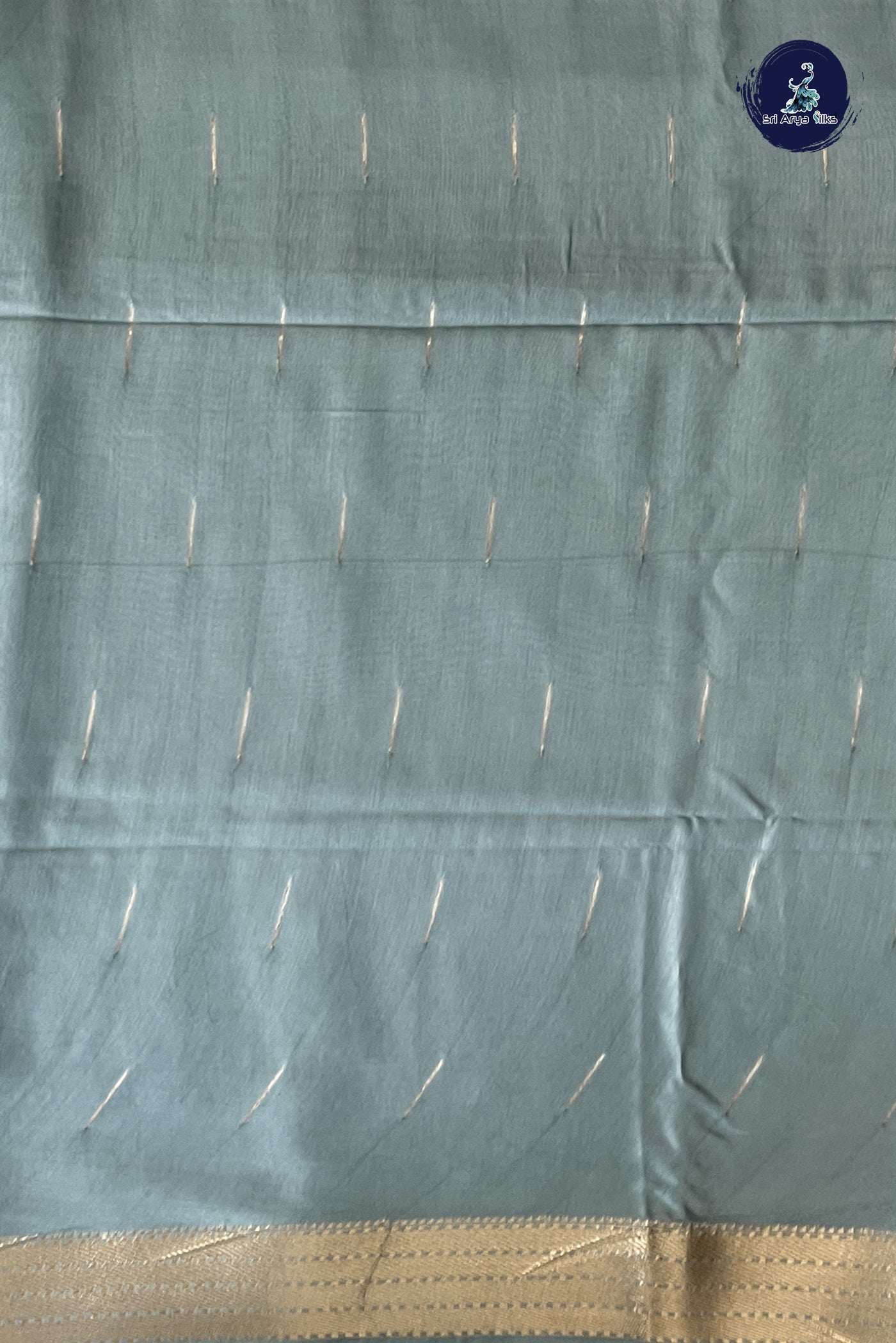 Bluish Grey Semi Tussar Saree With Zari Buttas Pattern