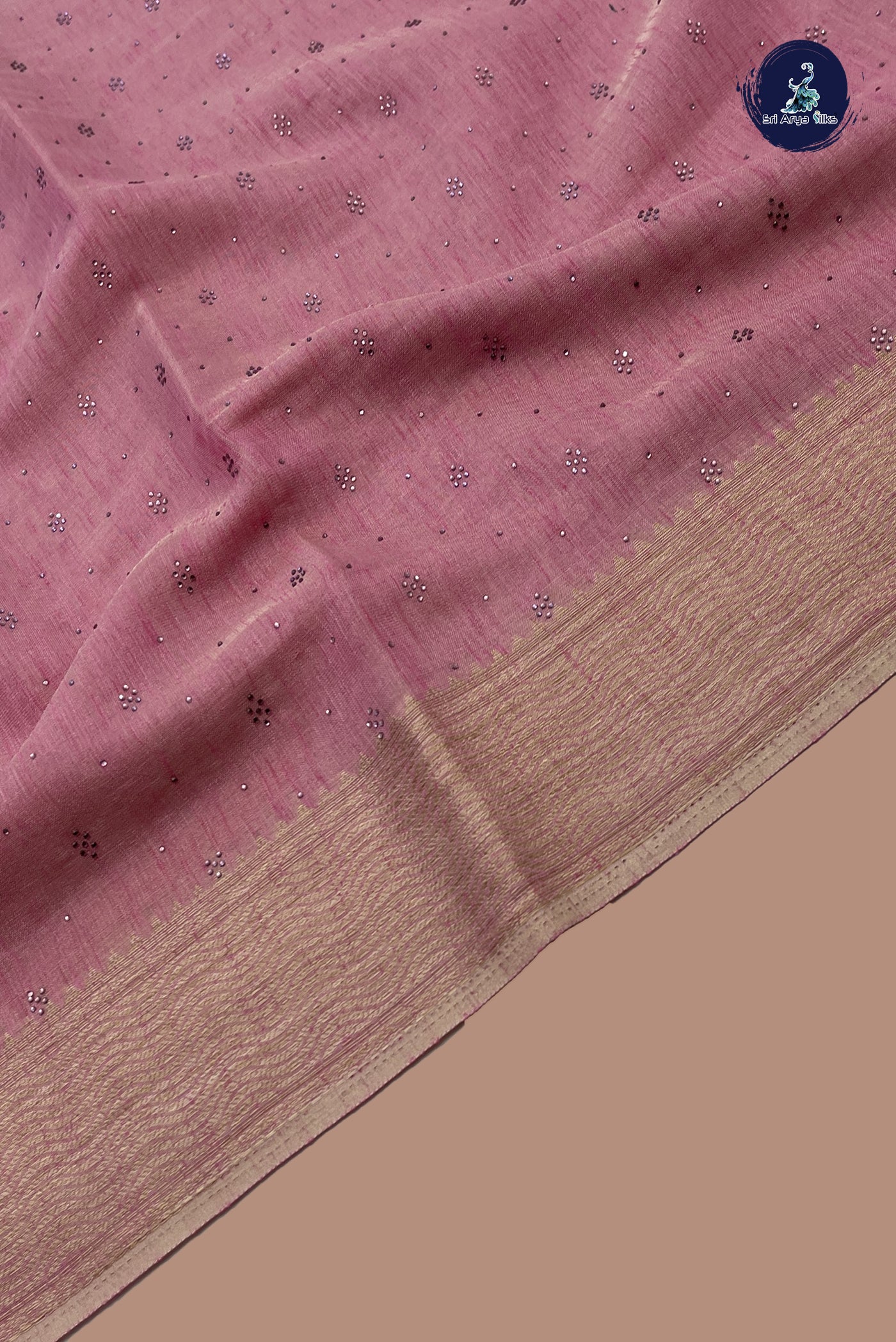 Lotus Pink Linen Saree With Stone Work Pattern