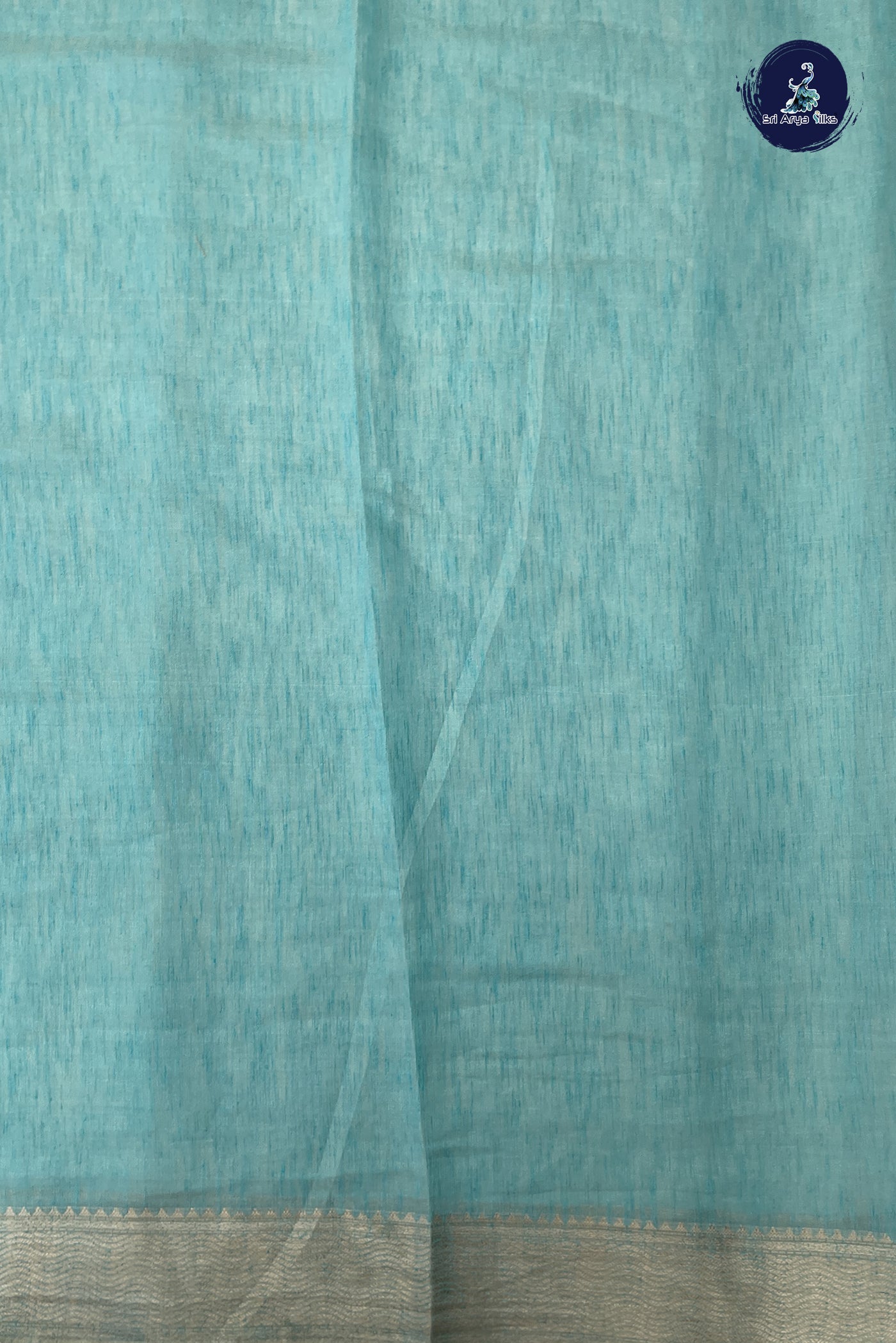 Turquoise Linen Saree With Stone Work Pattern