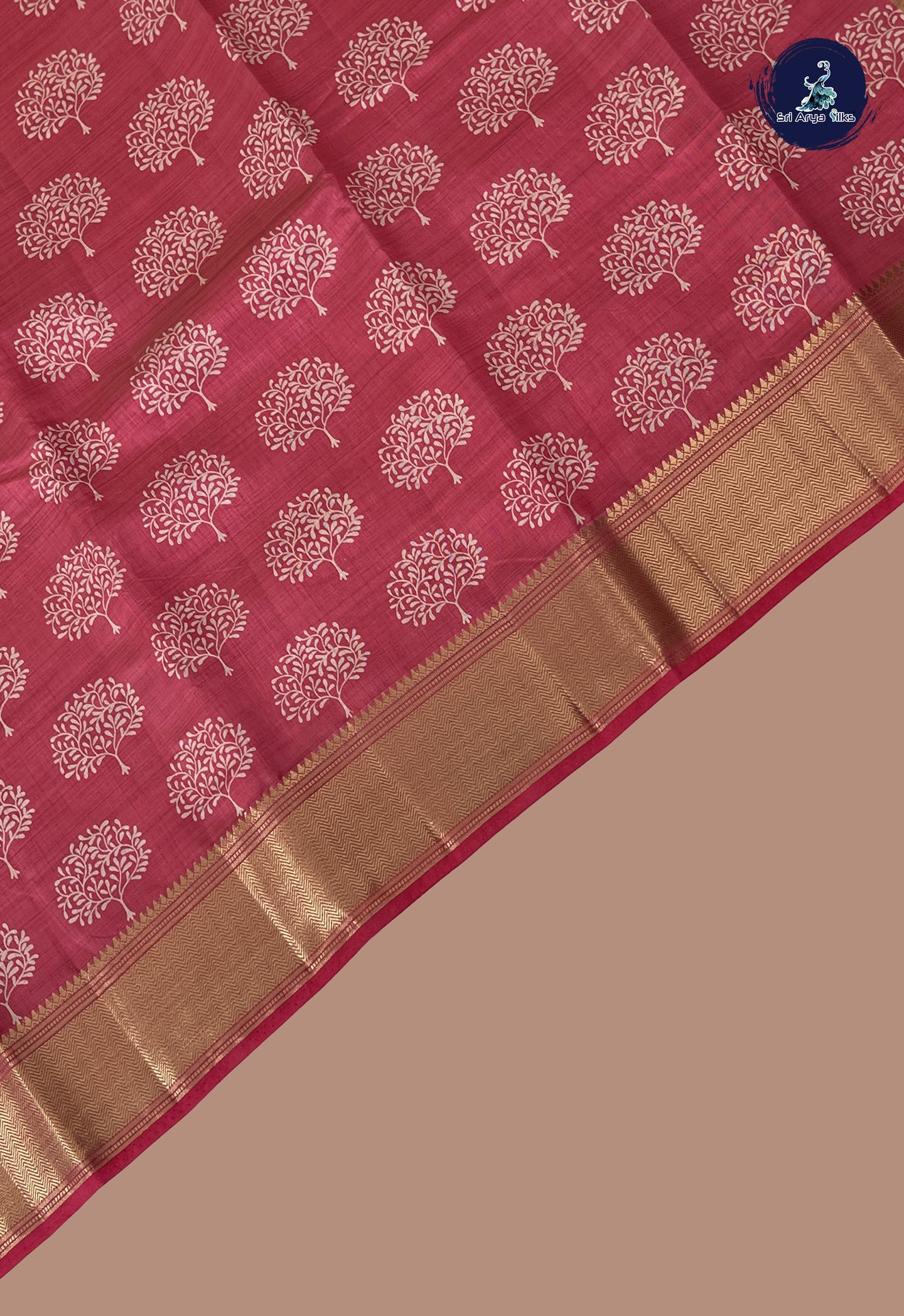 Pink Semi Tussar Saree With Printed Pattern