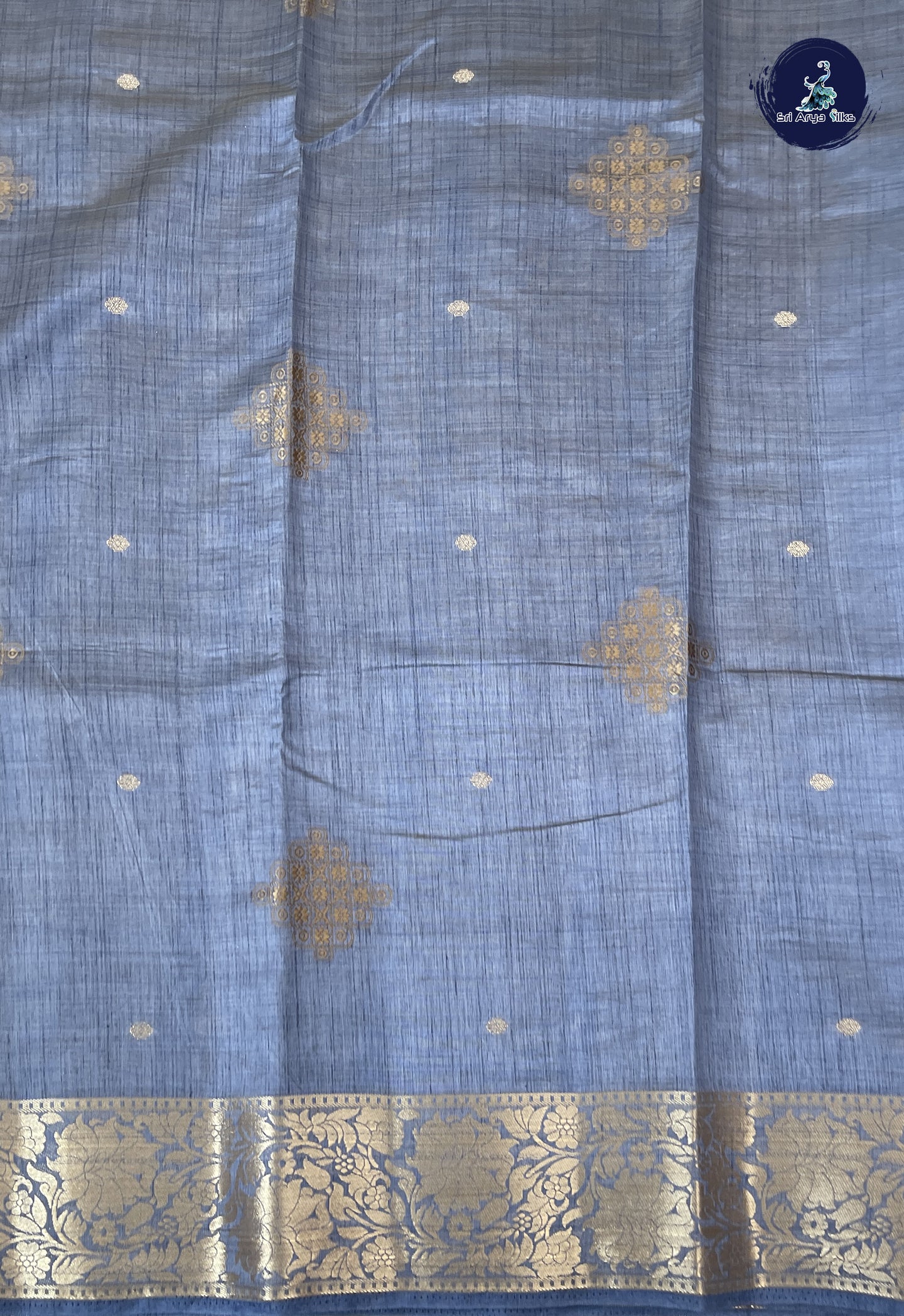 Greyish Blue Semi Tussar Saree With Buttas Pattern
