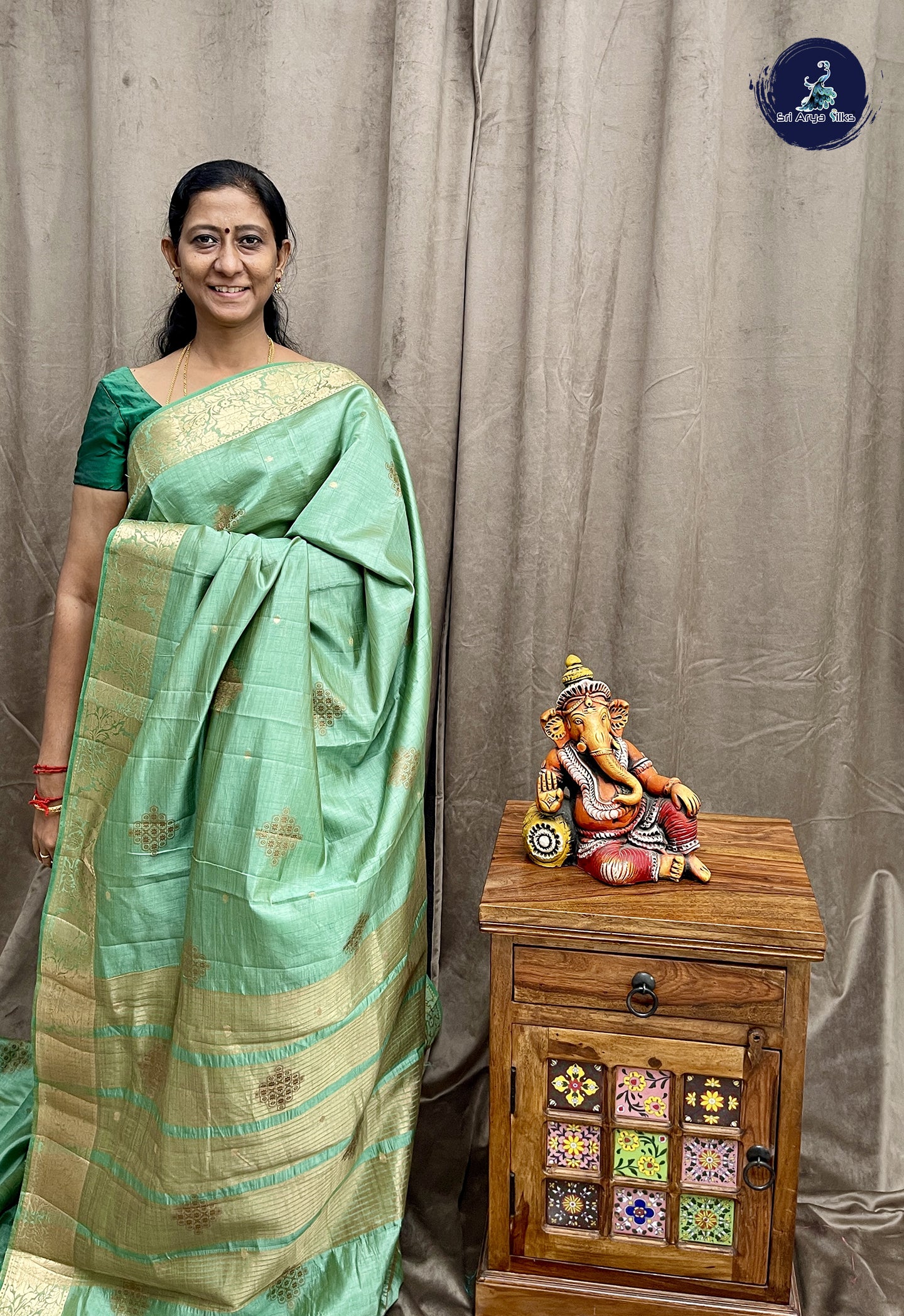 Pastel Green Semi Tussar Saree With Buttas Pattern