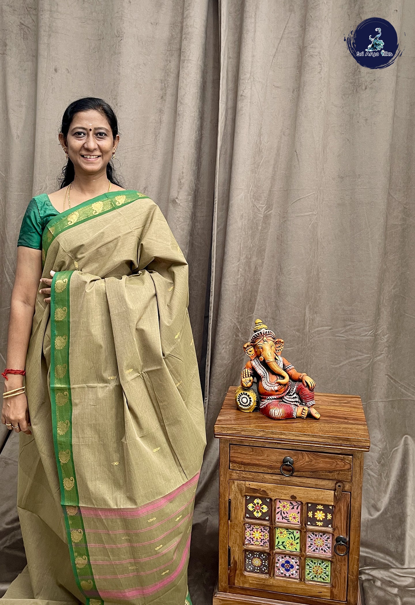 Pastel Shade Chettinad Cotton Saree With Zari Buttas Pattern